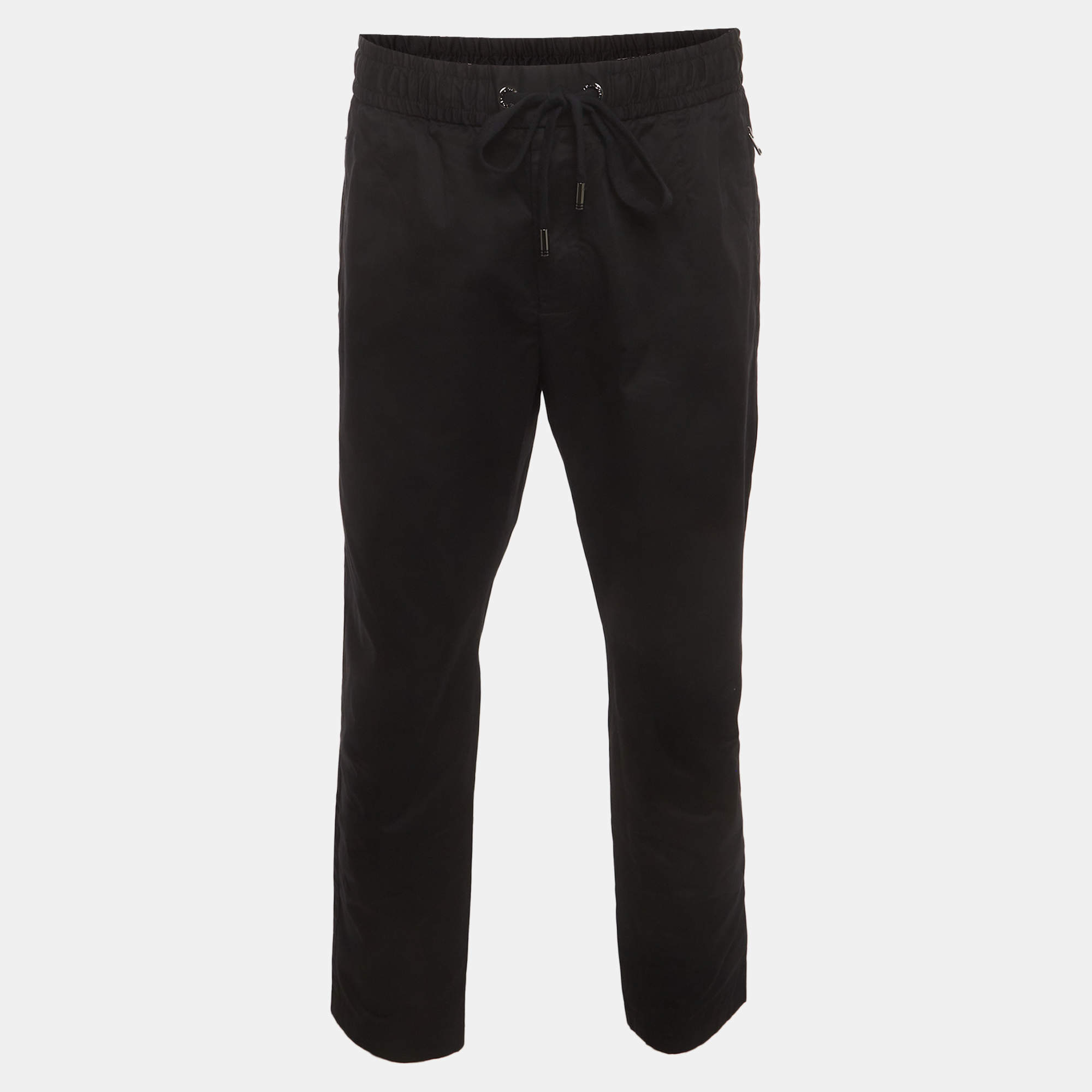 Pre Owned Dolce & Gabbana Black Logo Plaque Stretch Cotton Jogging Pants XXXXL