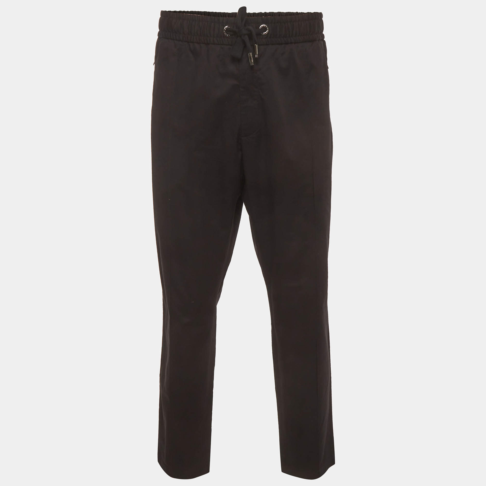 Pre Owned Dolce & Gabbana Black Logo Plaque Cotton Zip-Up Joggers 4XL 