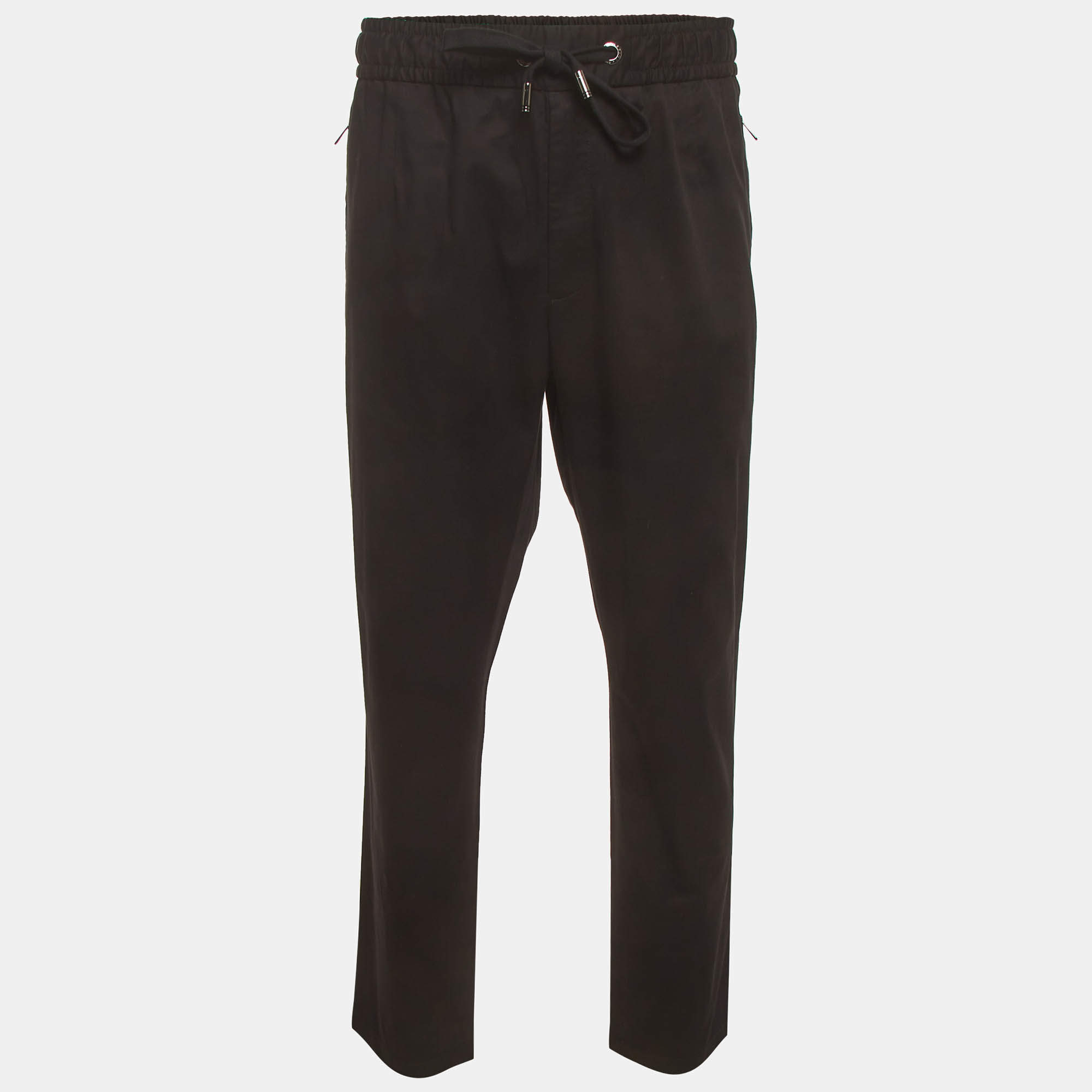 Pre Owned Dolce & Gabbana Black Logo Plaque Cotton Zip-Up Joggers XXXL 