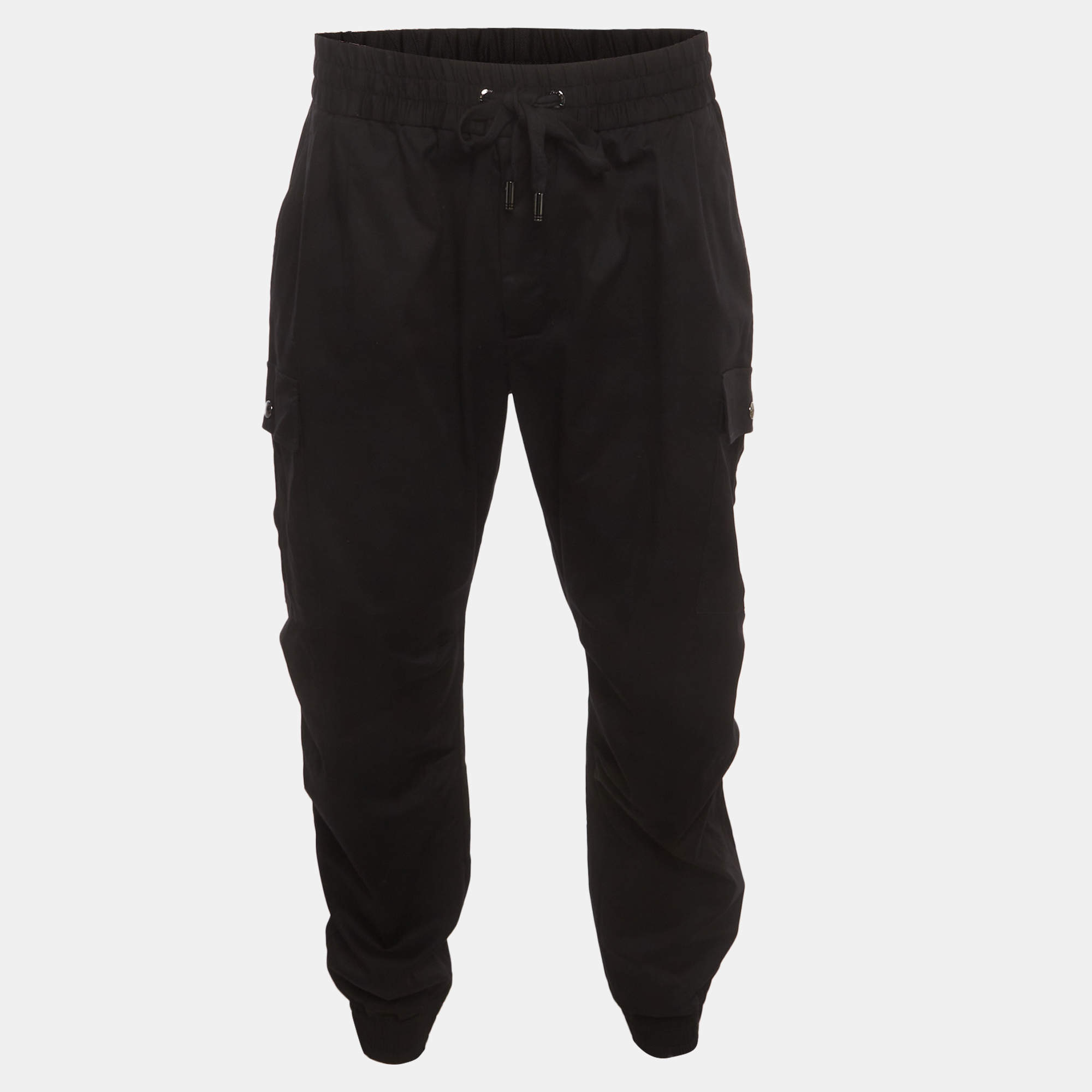مملوكة مسبقًا Dolce & Gabbana Black Cotton Cropped Cargo Pants XXXL