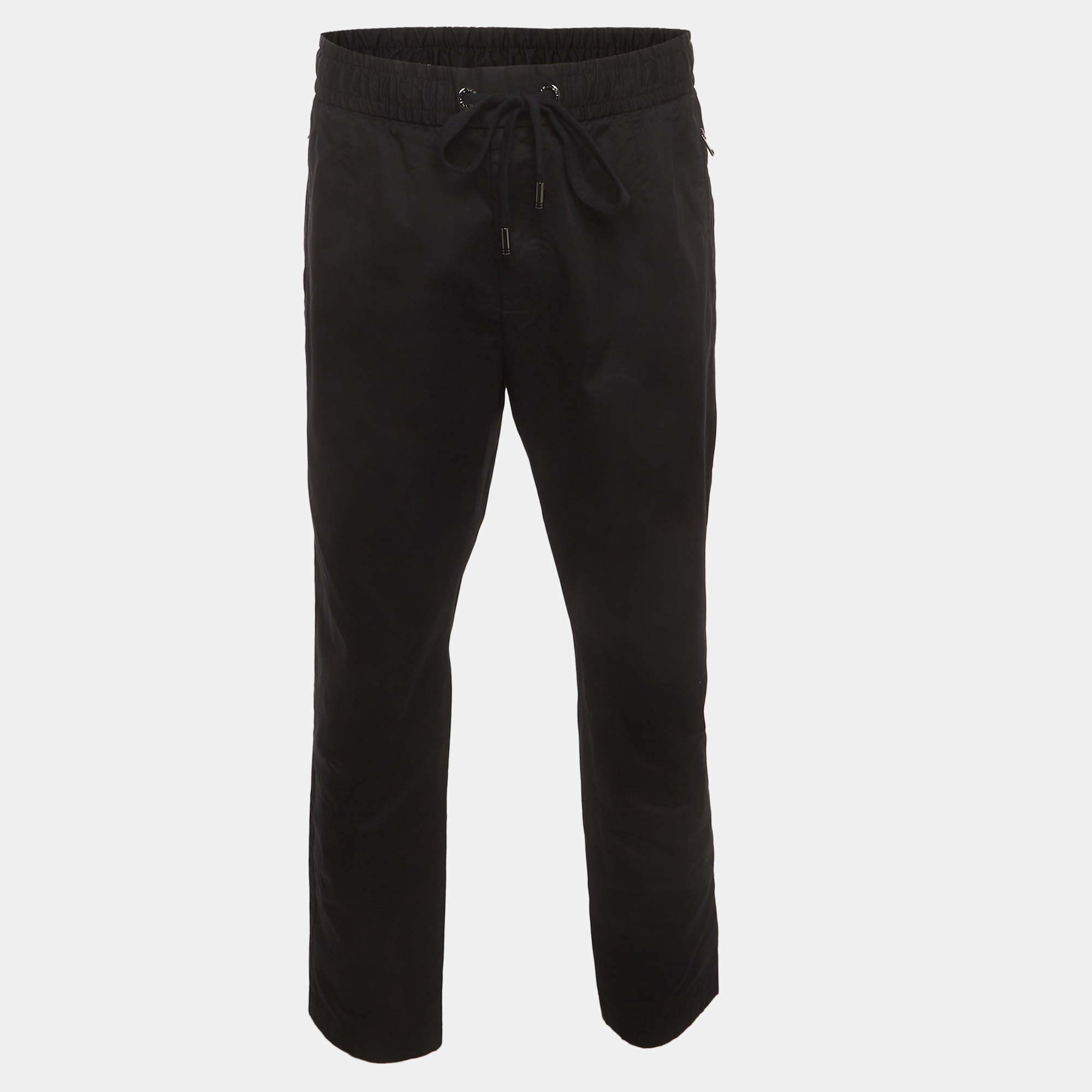 Pre Owned Dolce & Gabbana Black Logo Plaque Stretch Cotton Jogging Pants XXXL