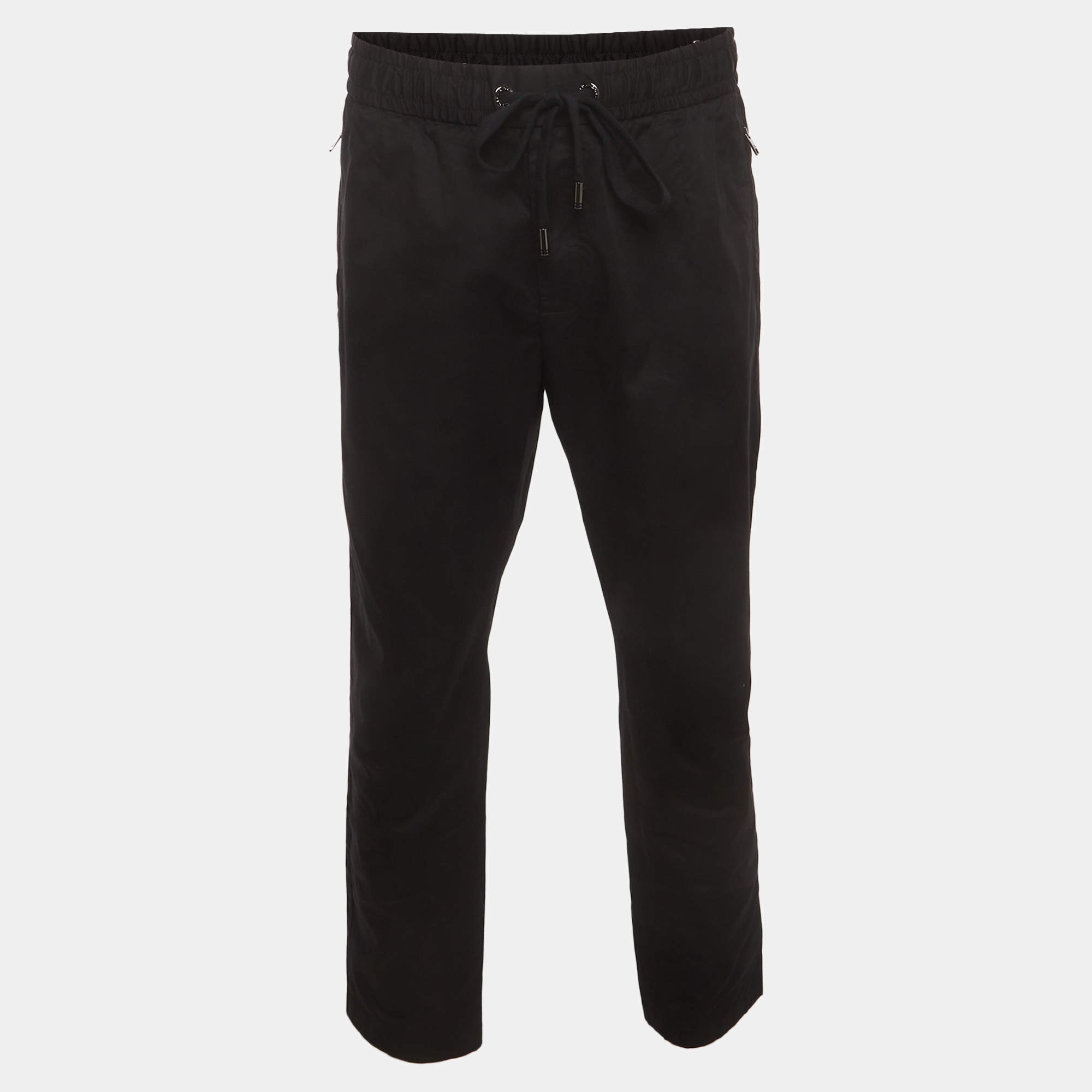 Pre Owned Dolce & Gabbana Black Logo Plaque Stretch Cotton Jogging Pants XXXL