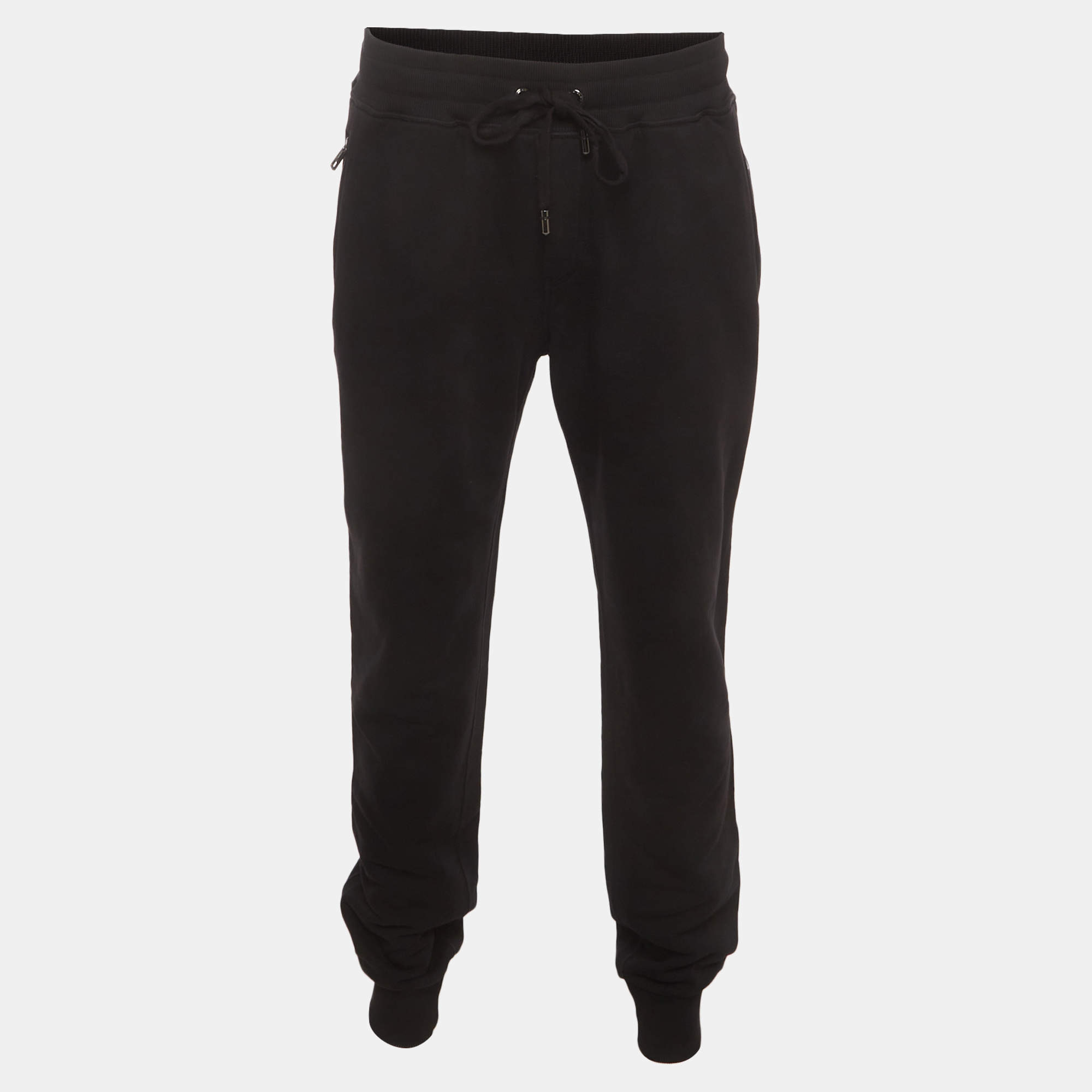 Pre Owned Dolce & Gabbana Black Logo Plaque Stretch Cotton Jogging Pants 4XL