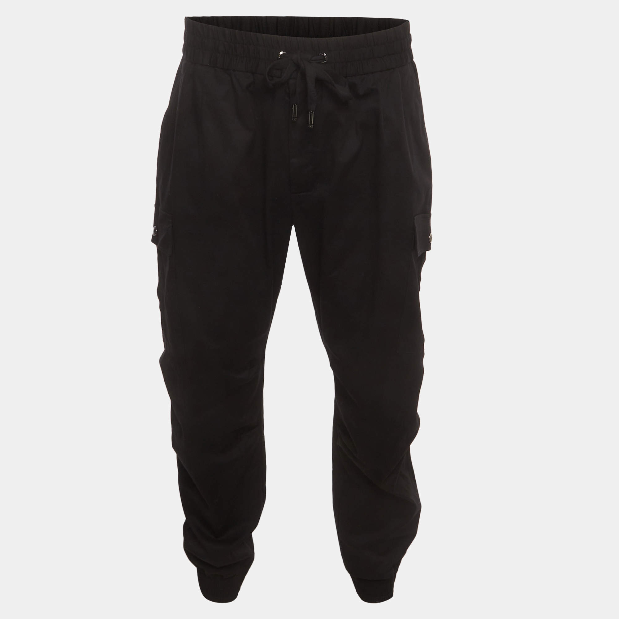 Pre Owned Dolce & Gabbana Black Logo Plaque Stretch Cotton Cargo Pants XXXL