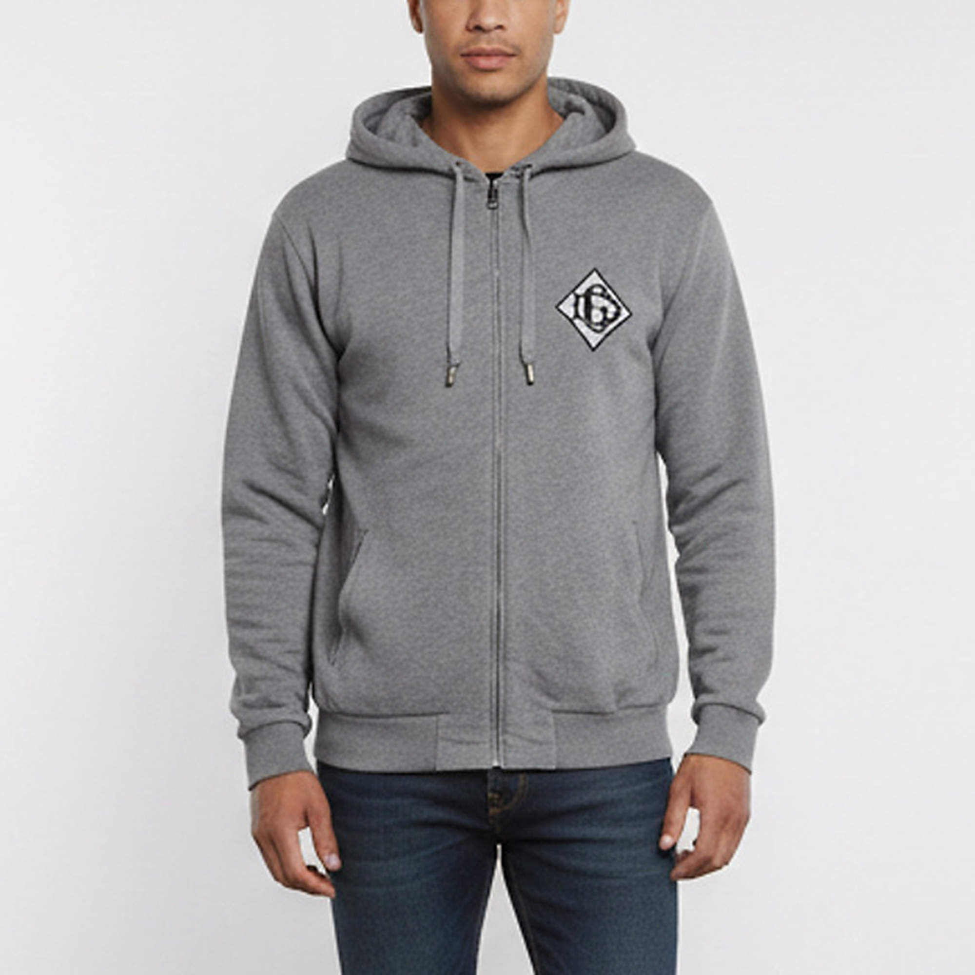 مملوكة مسبقًا Dolce & Gabbana Grey Logo Patch Jersey Zip-Up Hoodie XXL