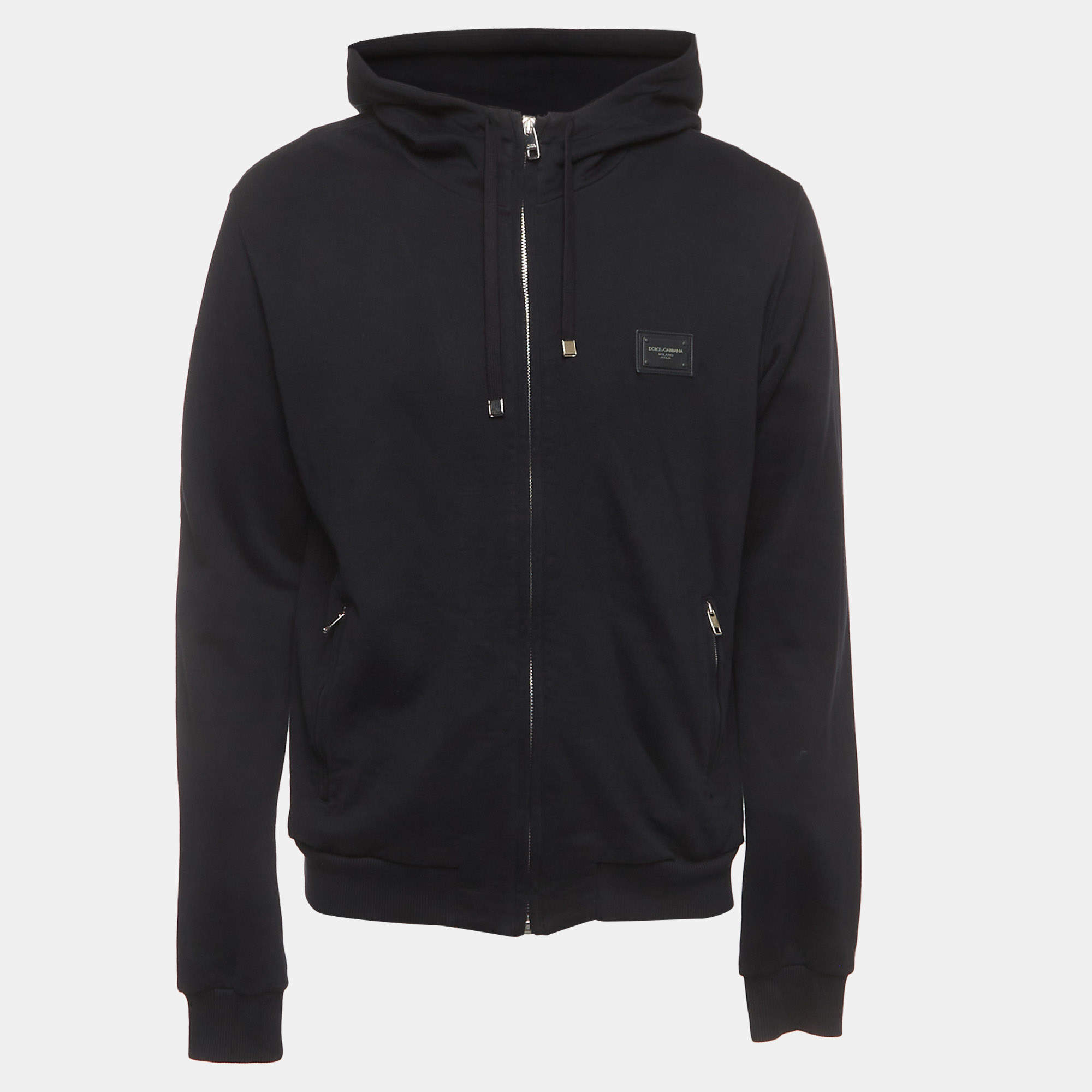 Pre Owned Dolce & Gabbana Navy Blue Cotton Knit Zip-Up Hoodie L