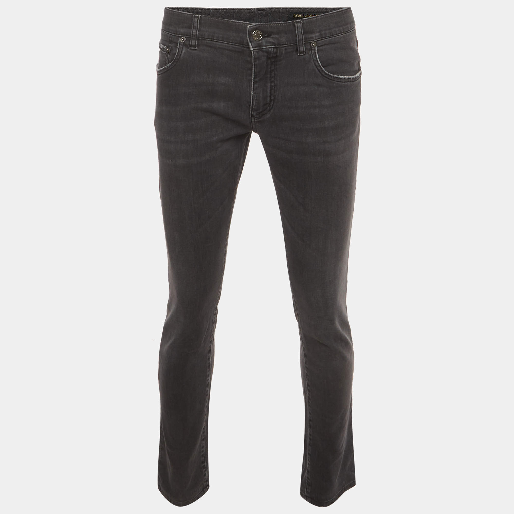 Pre Owned Dolce & Gabbana Grey Distressed Denim Skinny Jeans M/Waist 35"