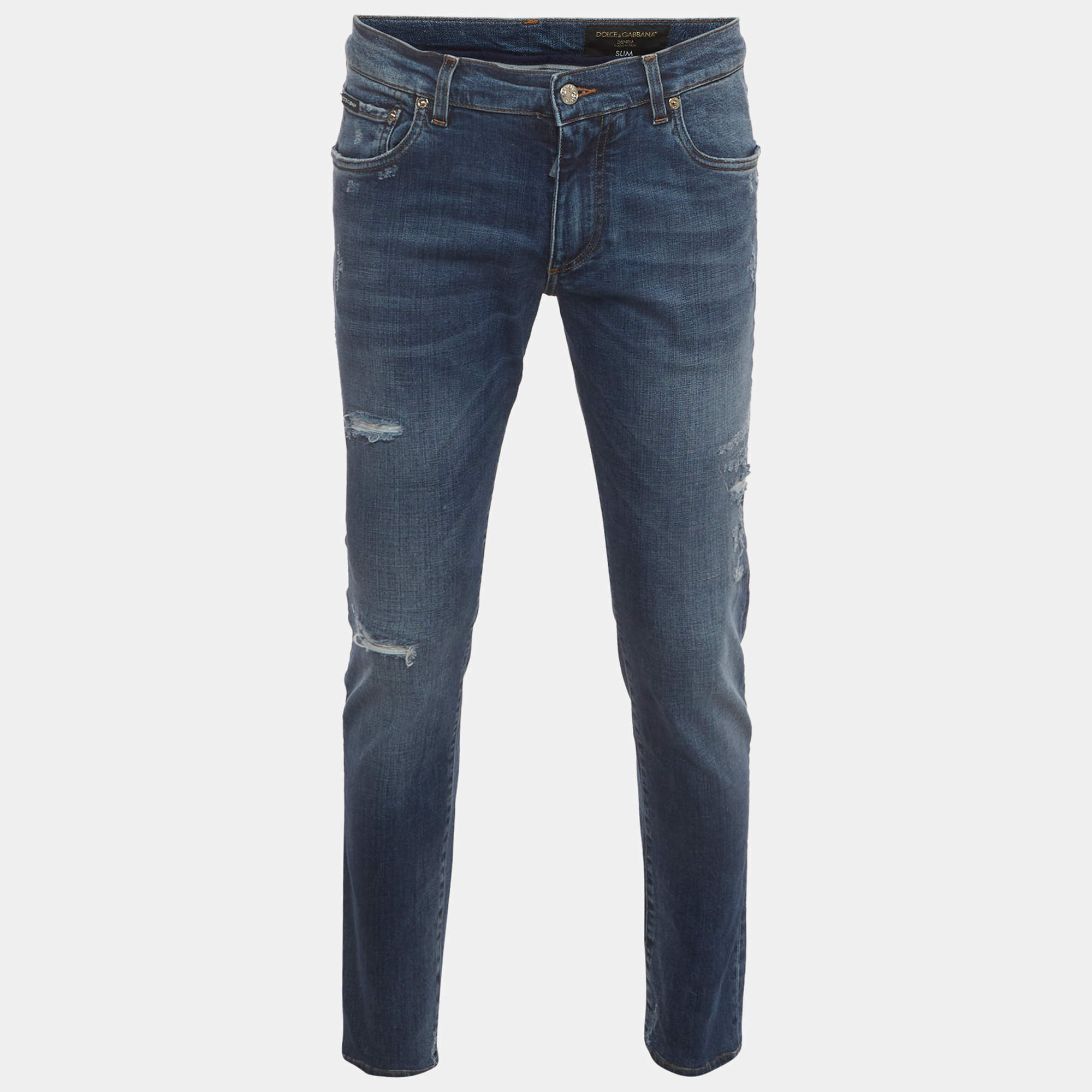 مملوكة مسبقًا Dolce & Gabbana Blue Denim Distressed Slim Fit Jeans M/Waist 32"