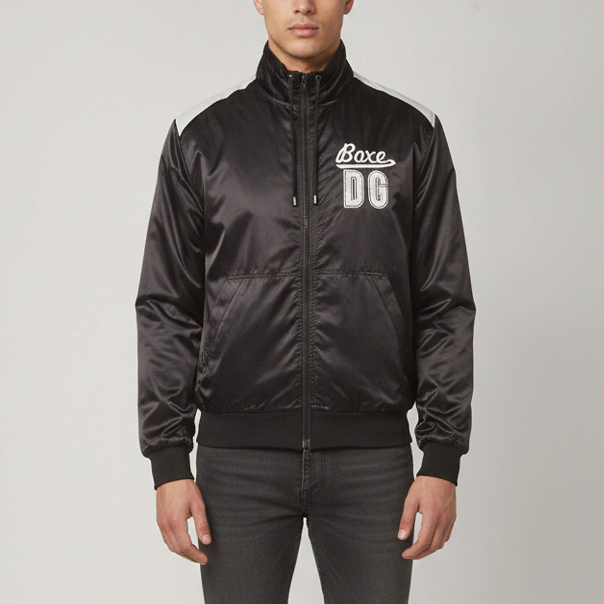 Pre Owned Dolce & Gabbana Black Nylon Embroidered Boxe DG Logo Zip Up Jacket XXL