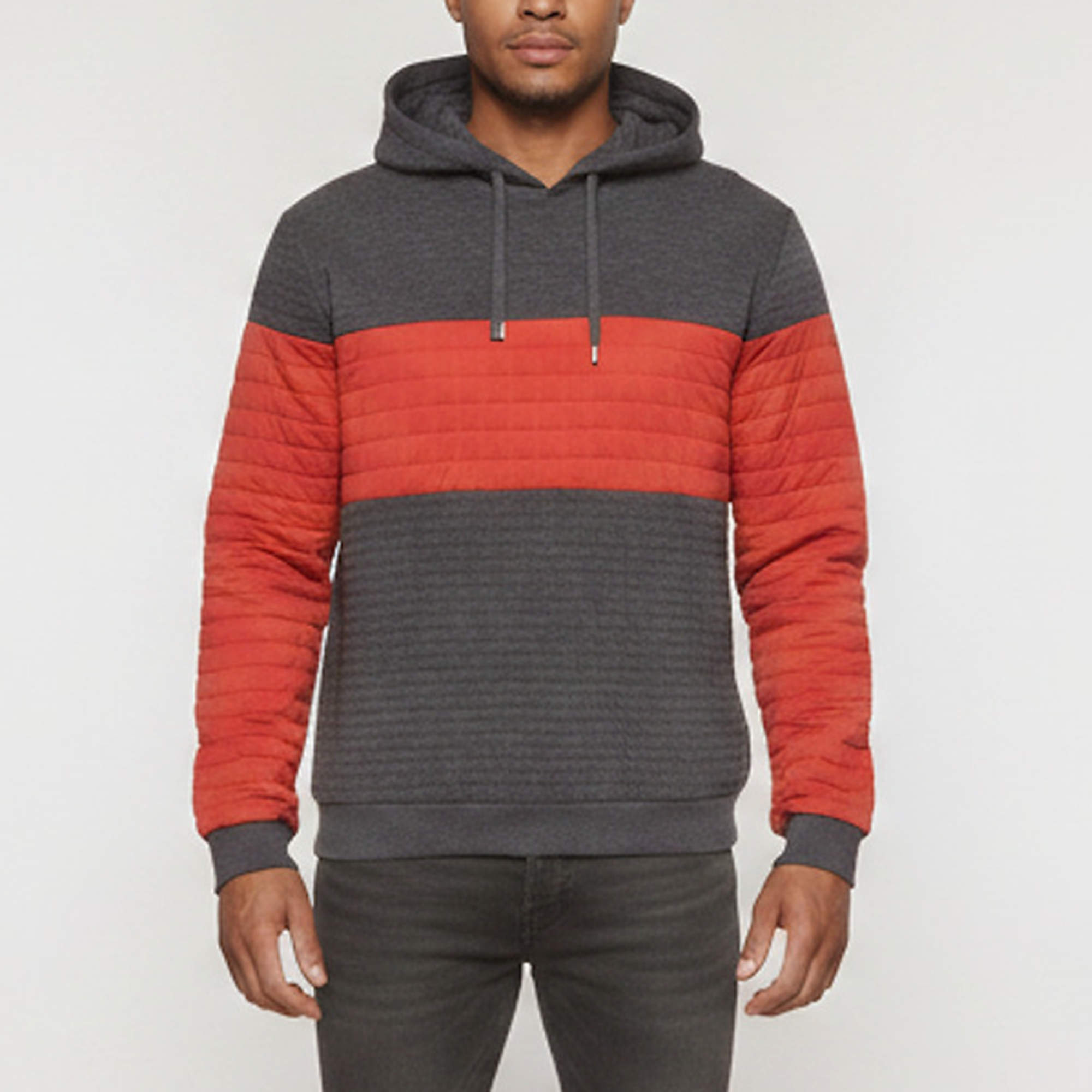 Pre Owned Dolce & Gabbana Grey/Red Quilted Cotton Knit Pullover Hoodie S