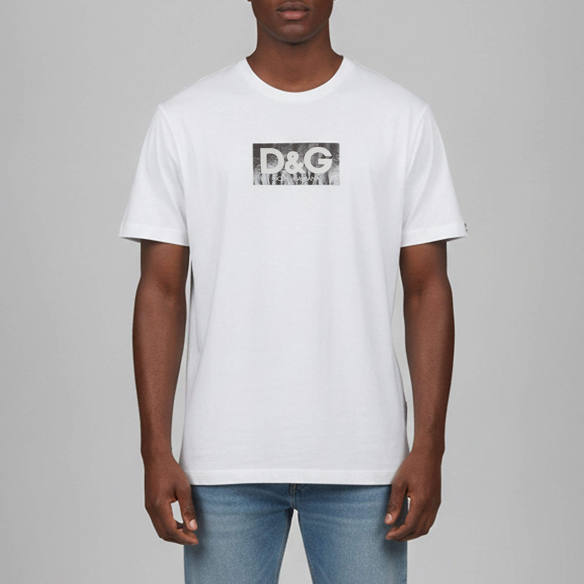 Pre Owned Dolce & Gabbana White Jersey Logo Print Crewneck T-Shirt 4XL