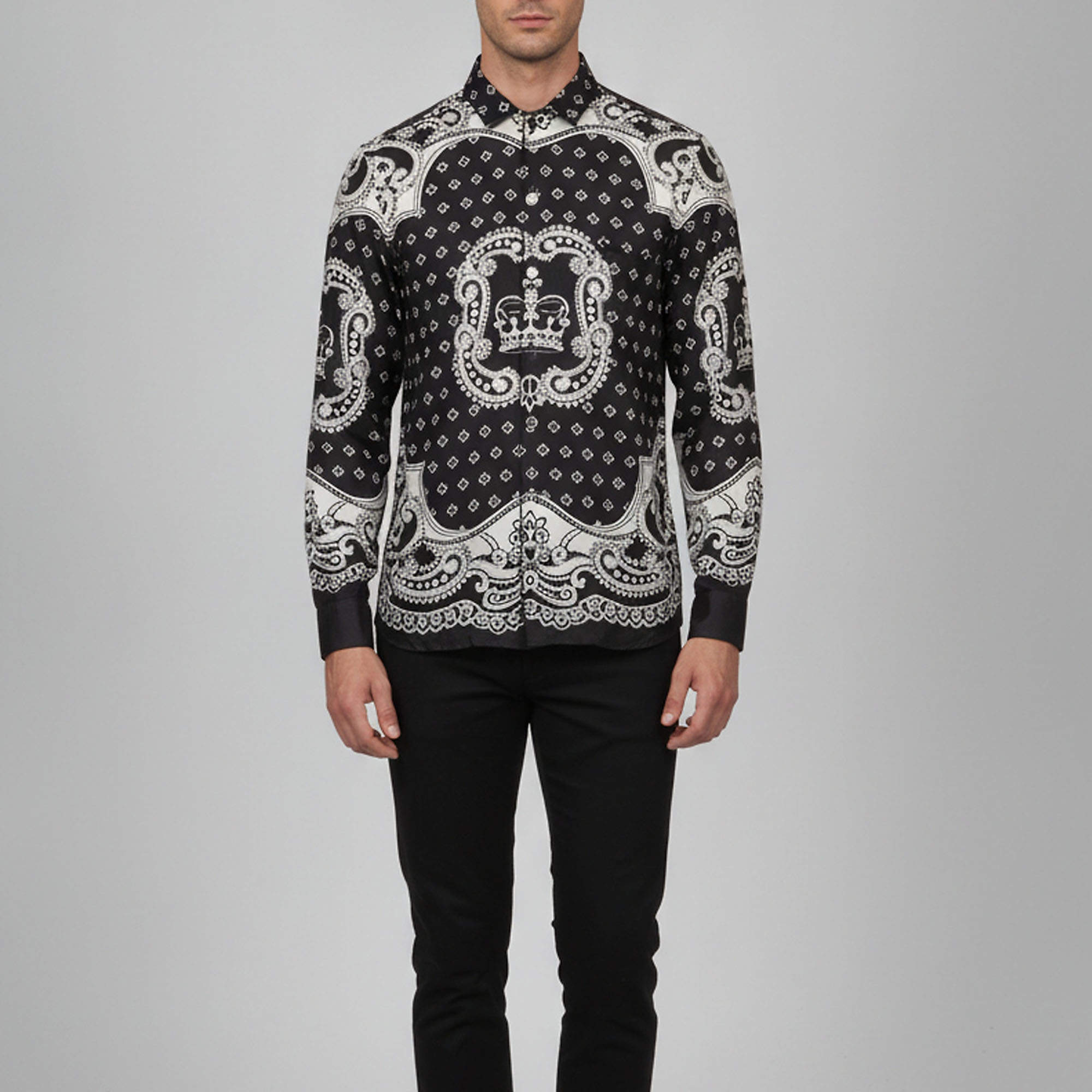 مملوكة مسبقًا Dolce & Gabbana Black Bandana Print Silk Button-Down Shirt S