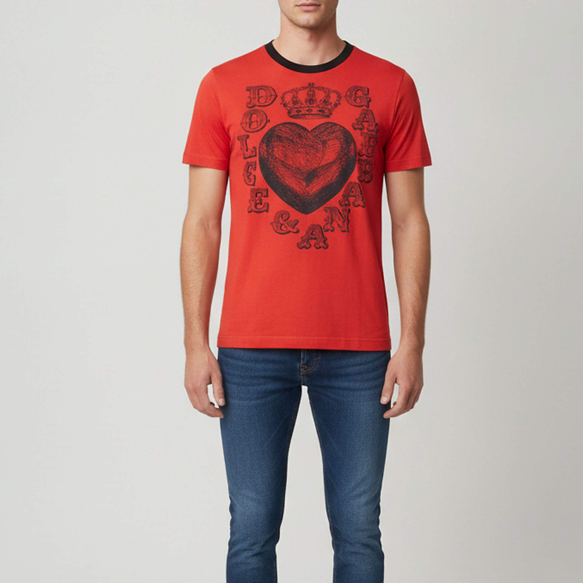 مملوكة مسبقًا Dolce & Gabbana Red Jersey Crown Heart Print T-Shirt L