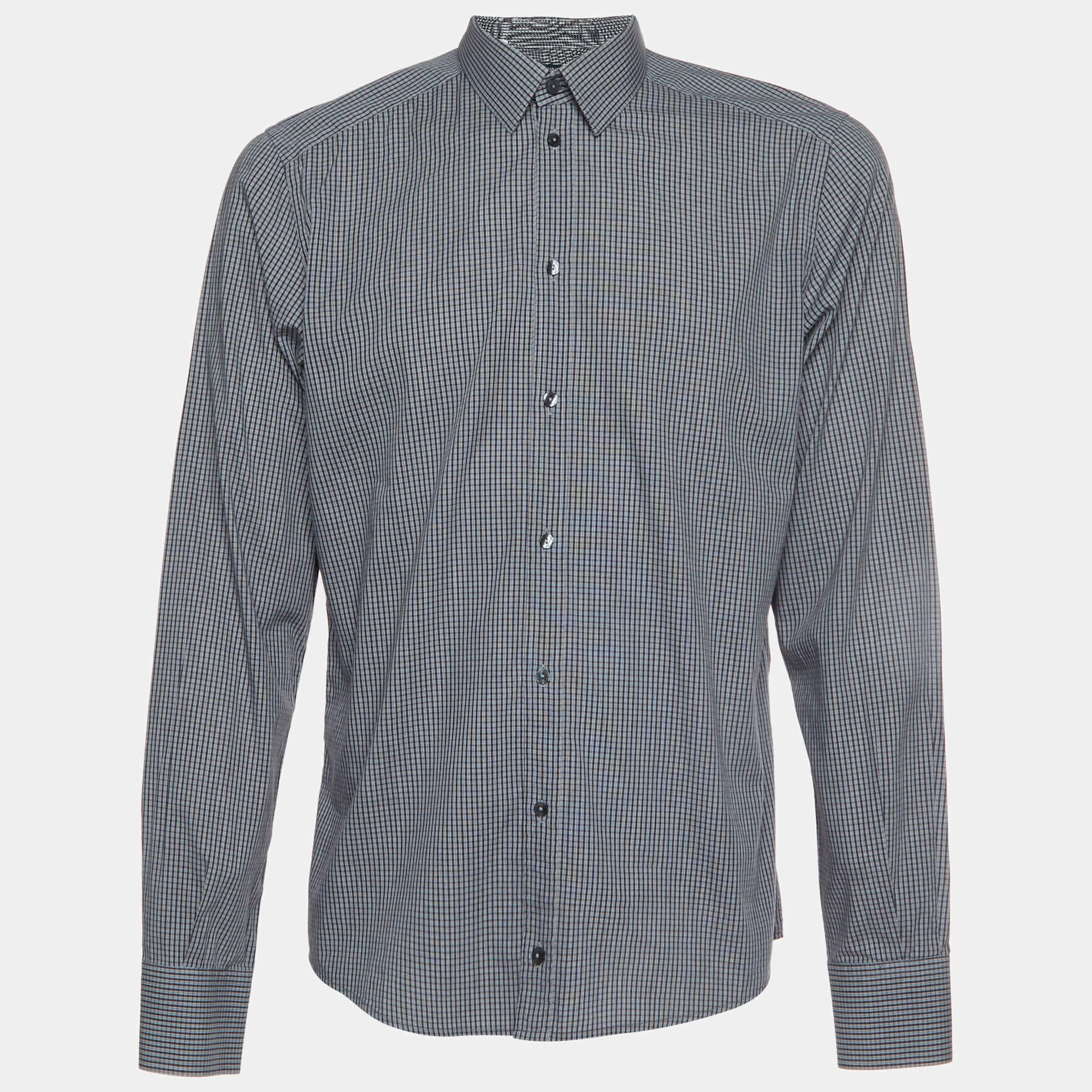 Pre Owned Dolce & Gabbana Black/Grey Cotton Checkered Shirt XL 