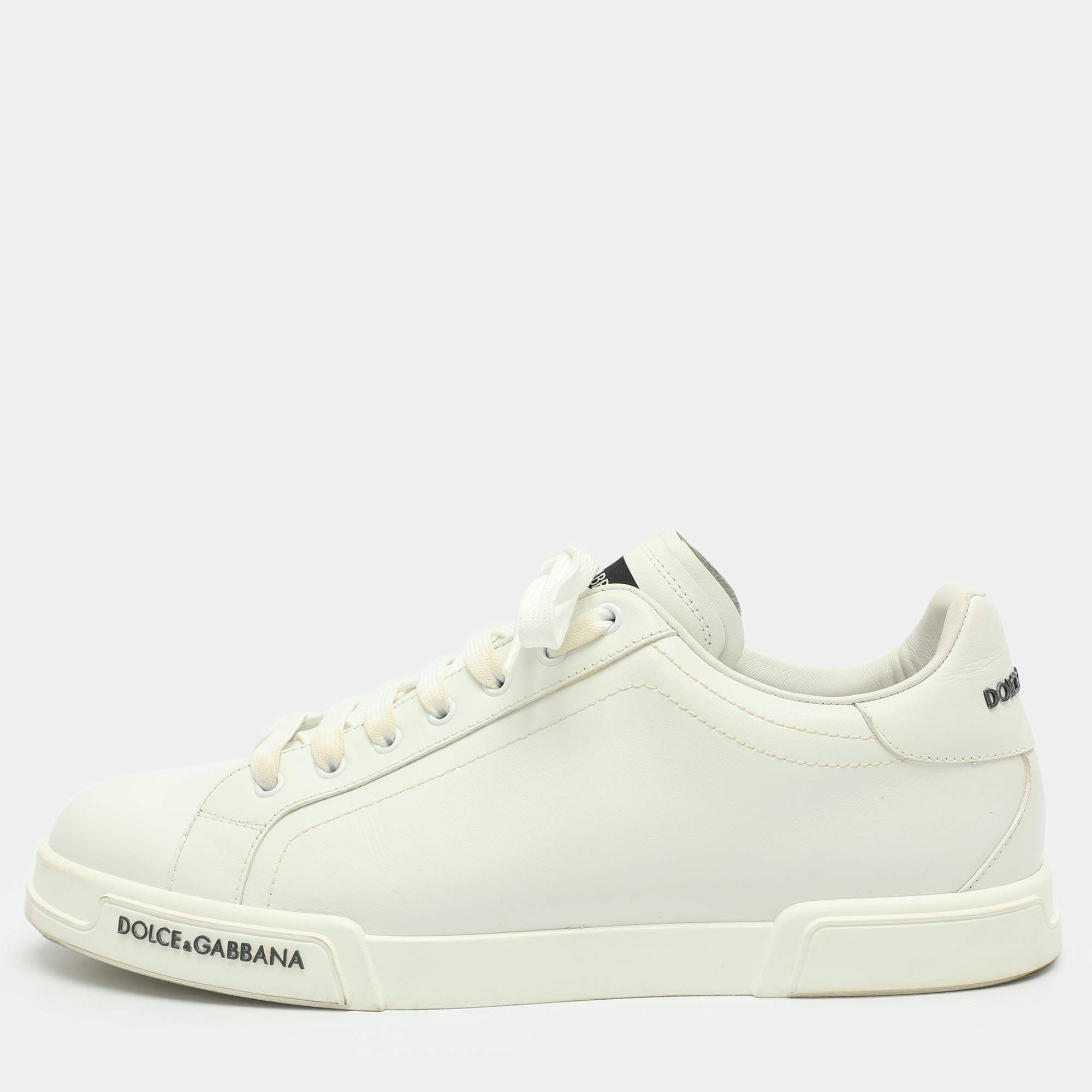 Pre Owned Dolce & Gabbana Portofino Size 44 White Leather Low Top Sneakers