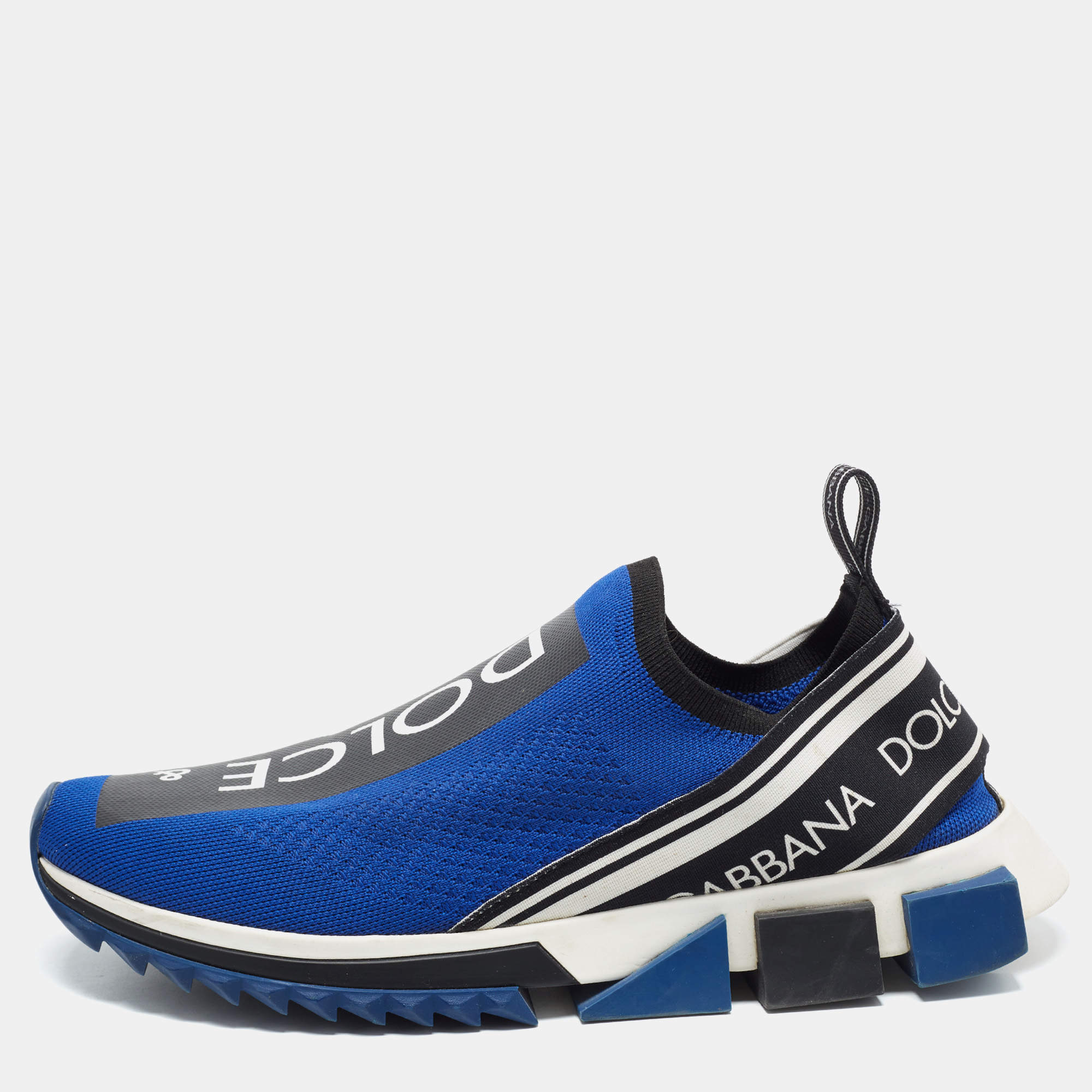 Pre Owned Dolce & Gabbana Sorrento Size 43 Blue/White Knit Fabric Slip On Sneakers