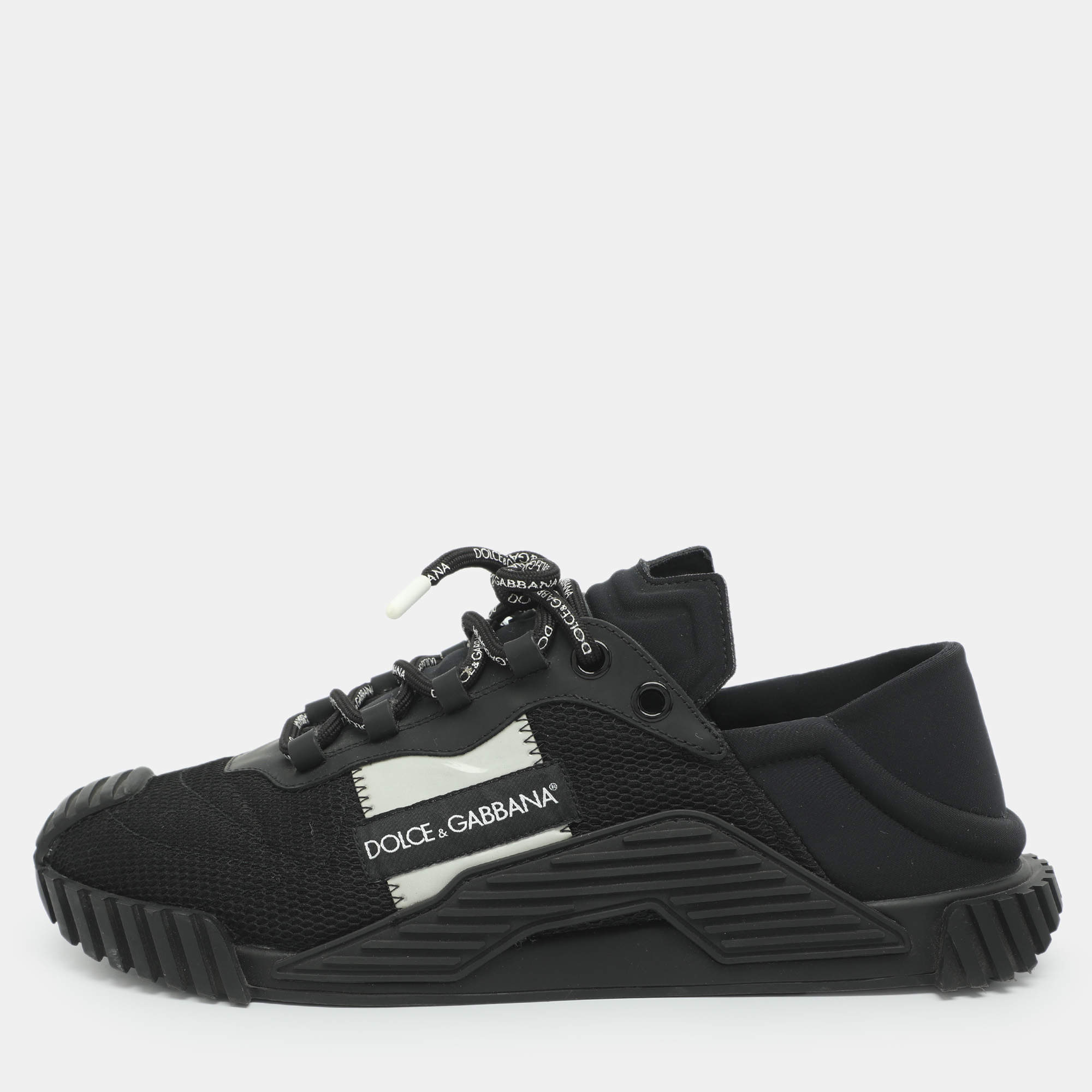 مملوكة مسبقًا Dolce & Gabbana Ns1 Size 44 Black/Silver Mesh and Neoprene Lace Up Sneakers