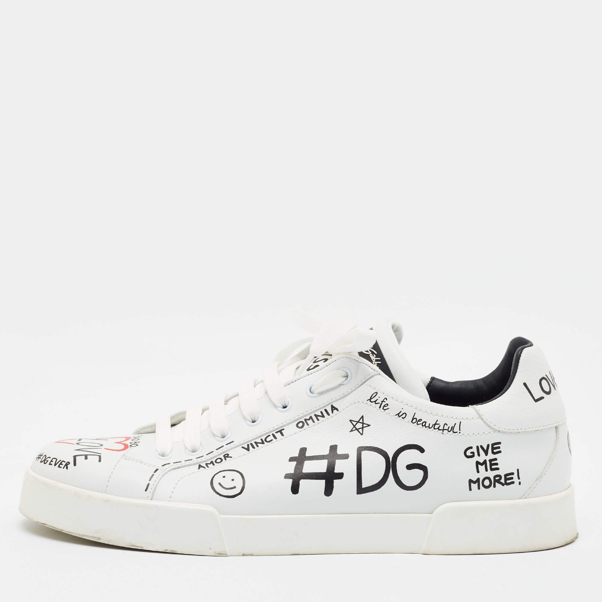 مملوكة مسبقًا Dolce & Gabbana Portofino Size 44 White Leather Low Top Sneakers
