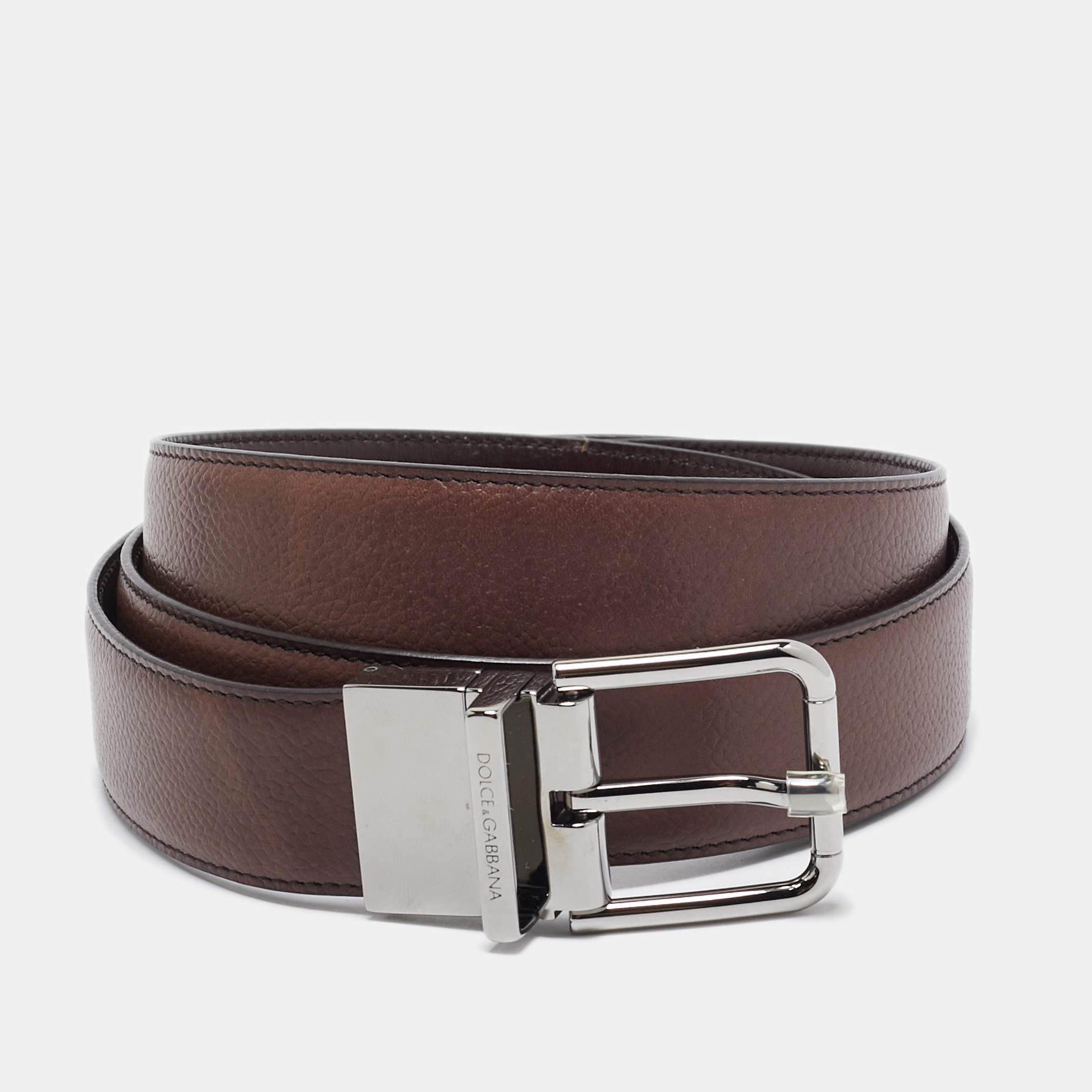 Dolce & Gabbana Brown Leather Reversible Buckle Belt 105 CM