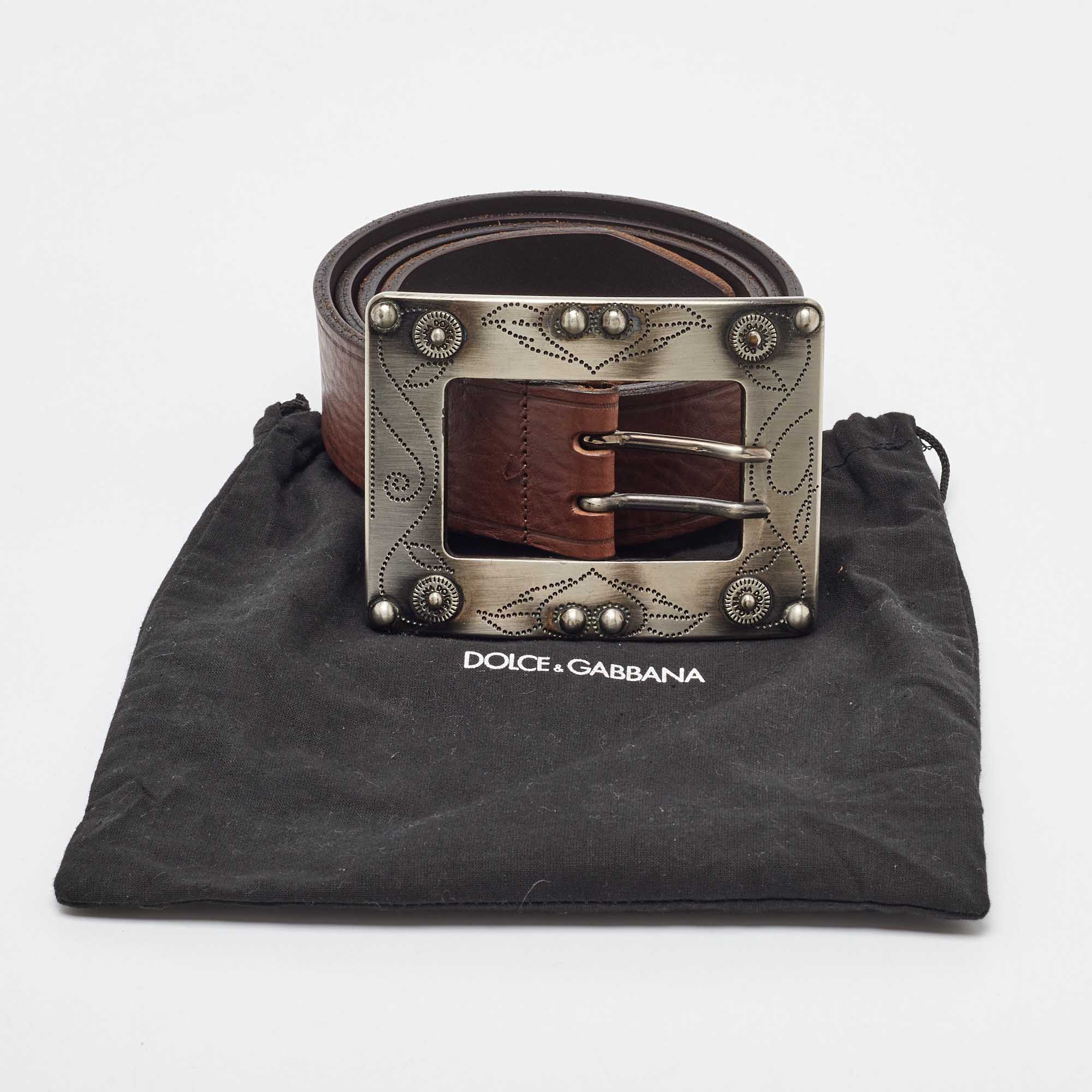 Dolce & Gabbana ダークブラウンレザーベルト 98cm DOLCE & GABBANA Belt Dark Brown Wide Waist Leather Metal