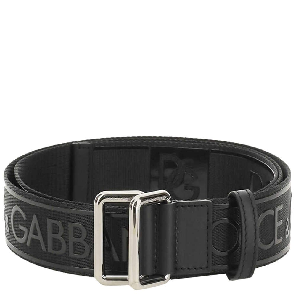 Pre Owned Dolce & Gabbana Black/Grey Branded tape Belt Size CM 100
