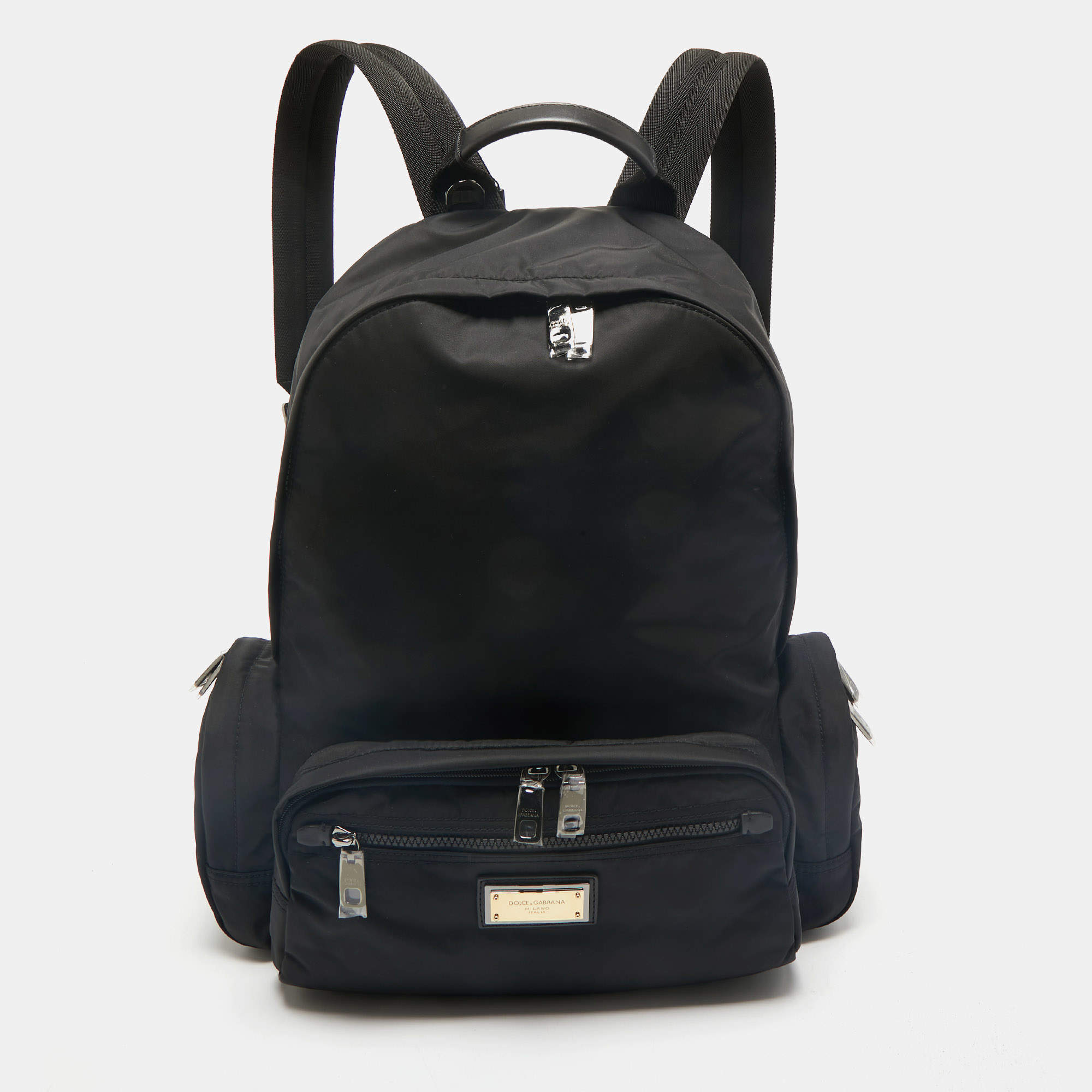 Dolce & Gabbana Black Nylon Logo Plaque Backpack
