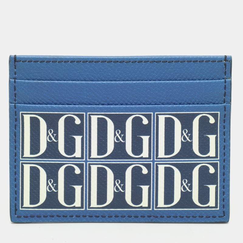 Pre Owned Dolce & Gabbana Blue Leather DG Logo Card Holder