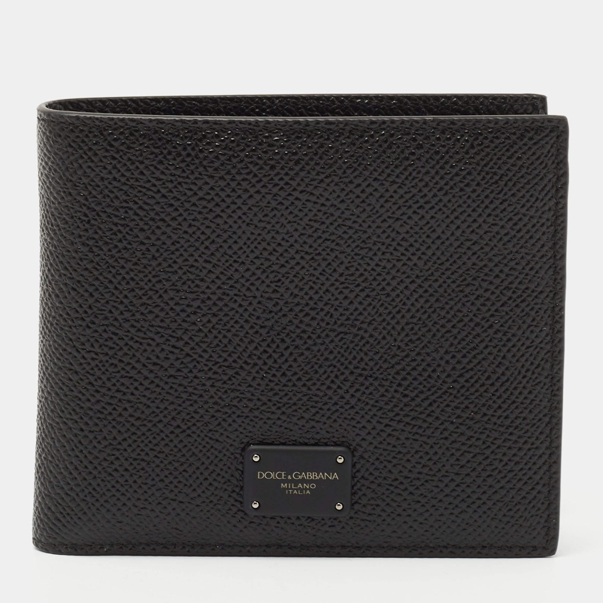 Dolce & Gabbana Black Leather Logo Plaque Bifold Wallet