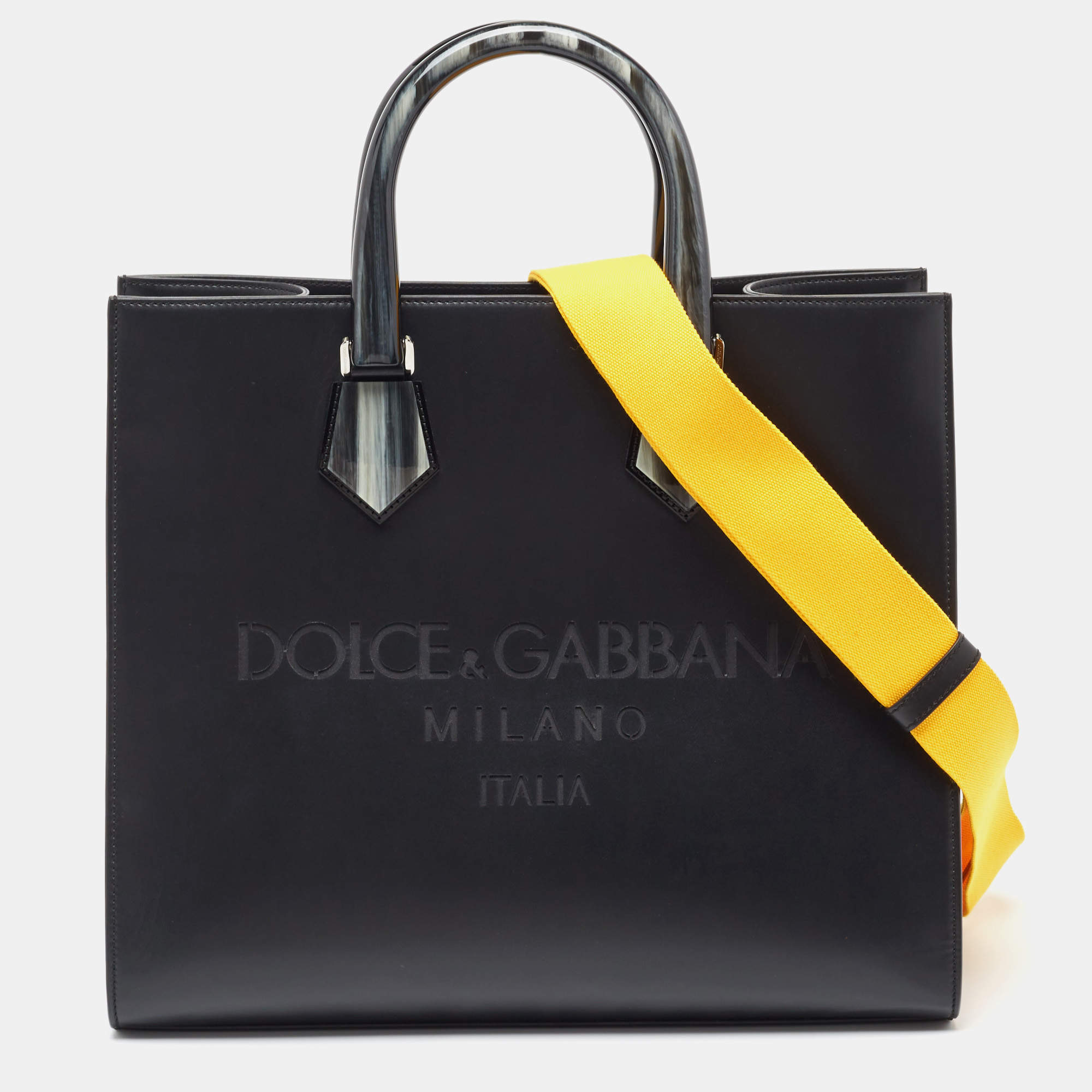 Pre Owned Dolce & Gabbana Black Leather Large Logo Tote