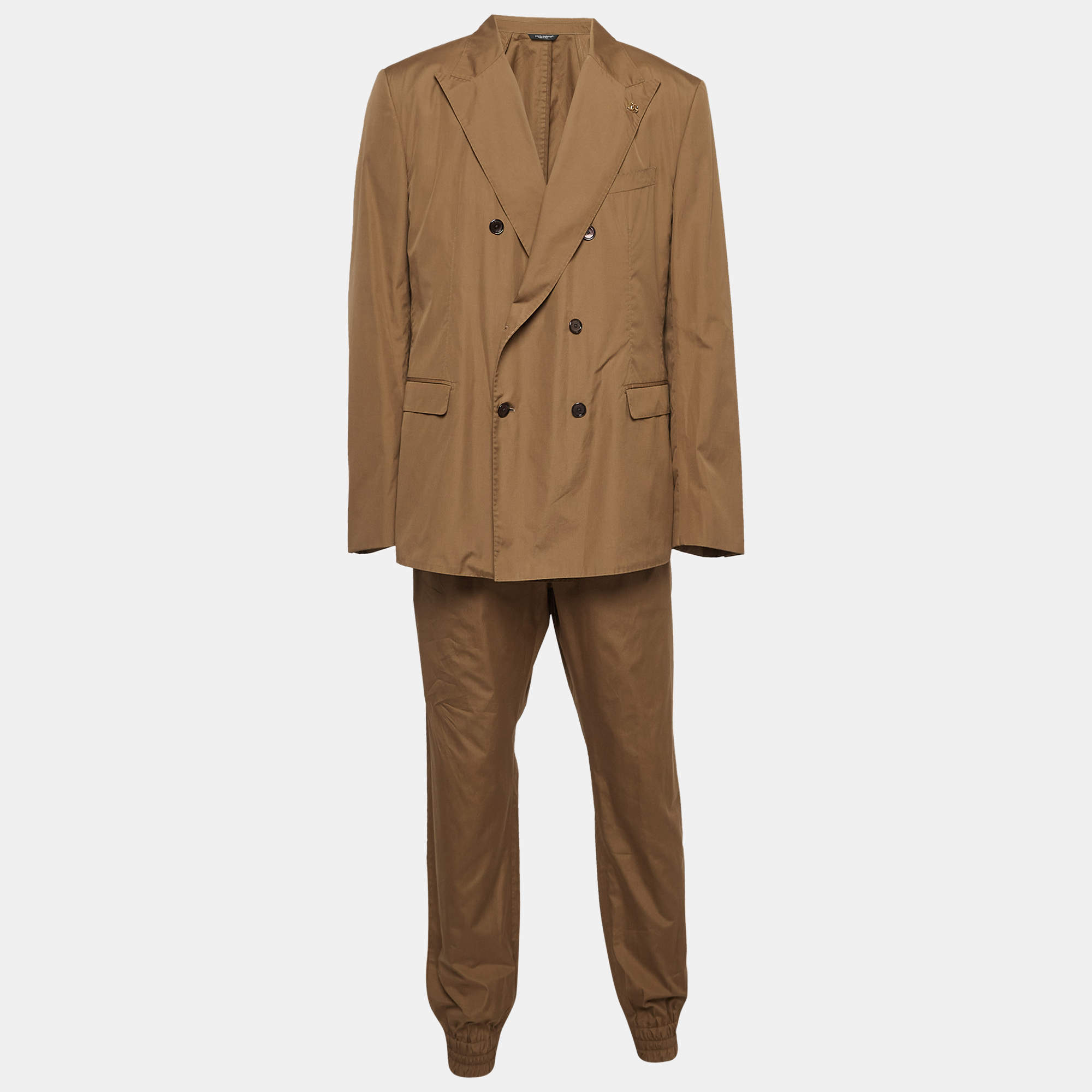 Pre Owned Dolce & Gabbana Brown Cotton Double-Breasted Pants Suit 4XL