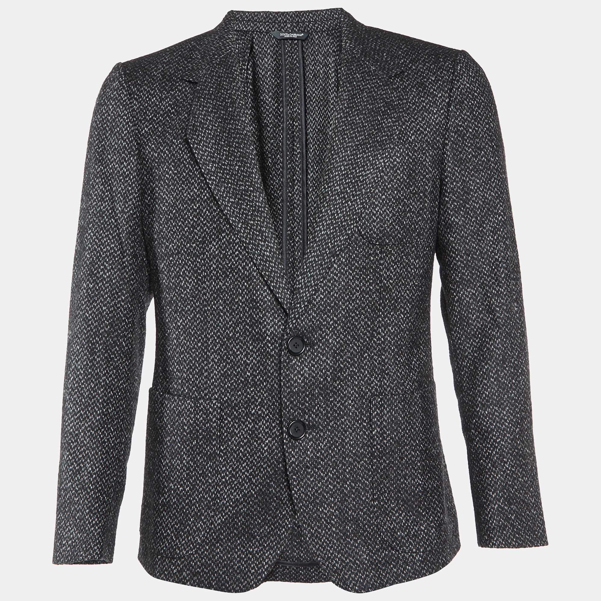 Pre Owned Dolce & Gabbana Black Wool Tweed Single Breasted Blazer S