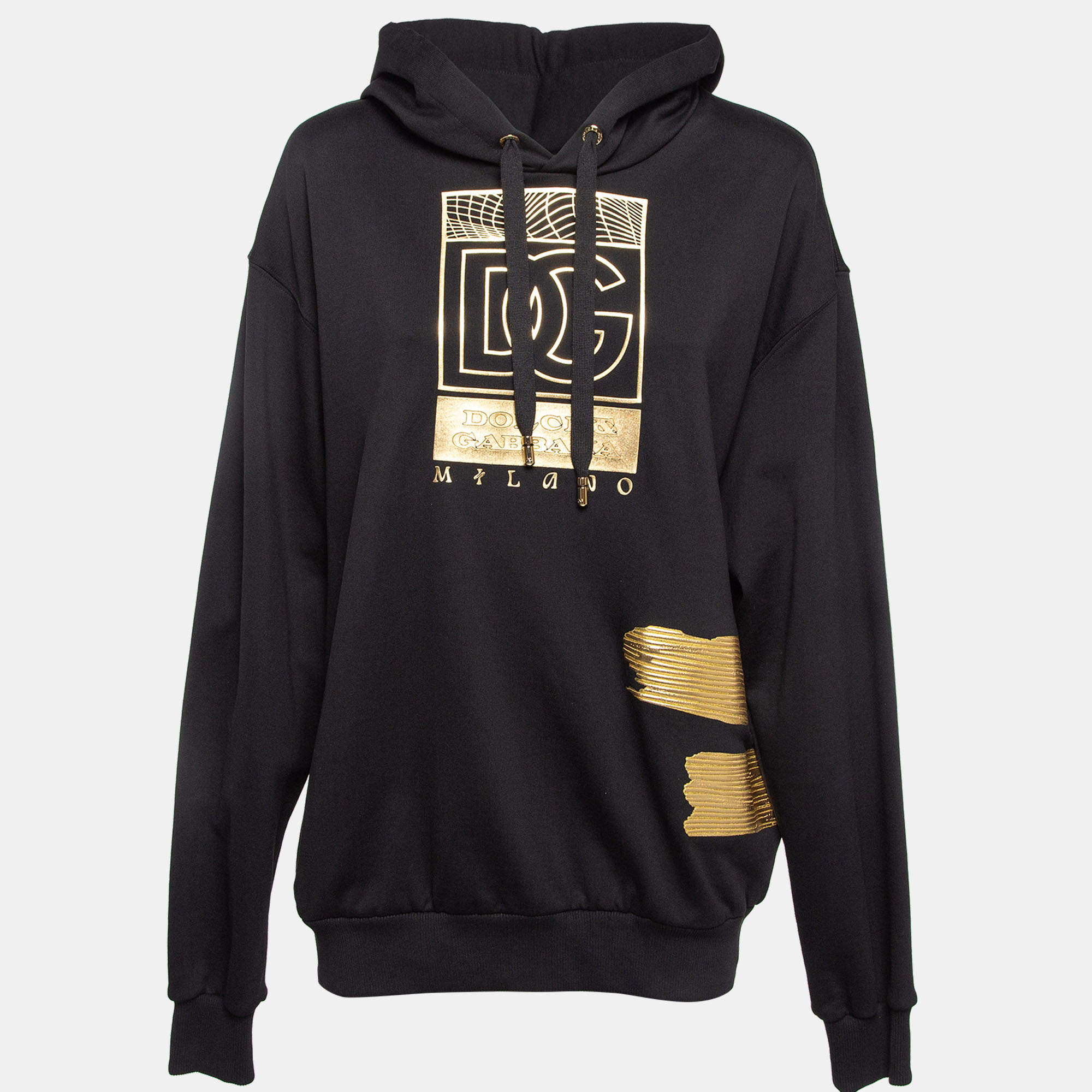 Pre Owned Dolce & Gabbana x UNXD Black Printed Cotton Knit Hooded Sweatshirt M