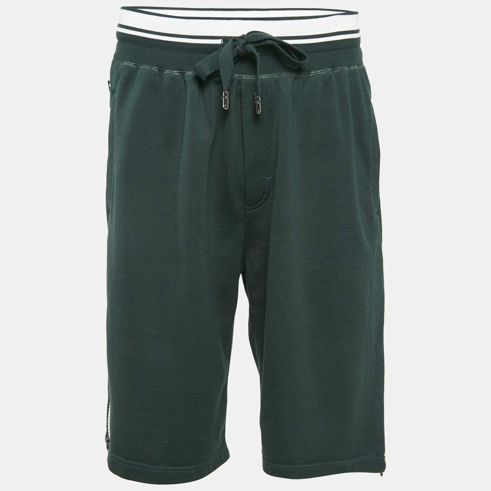 Pre Owned Dolce & Gabbana Green Cotton Knit Drawstring Shorts M