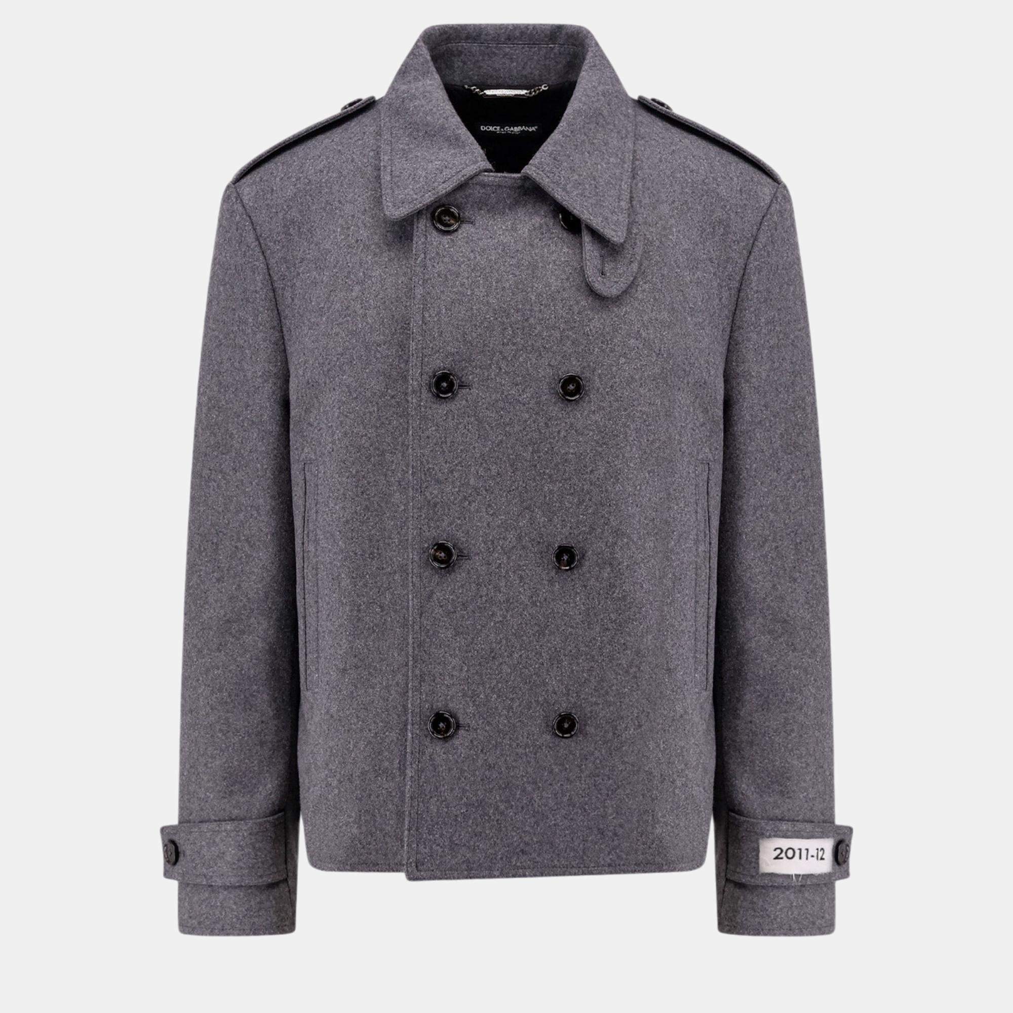 Dolce & Gabbana Grey Cashmere and wool caban Re-Edition Coat IT 52