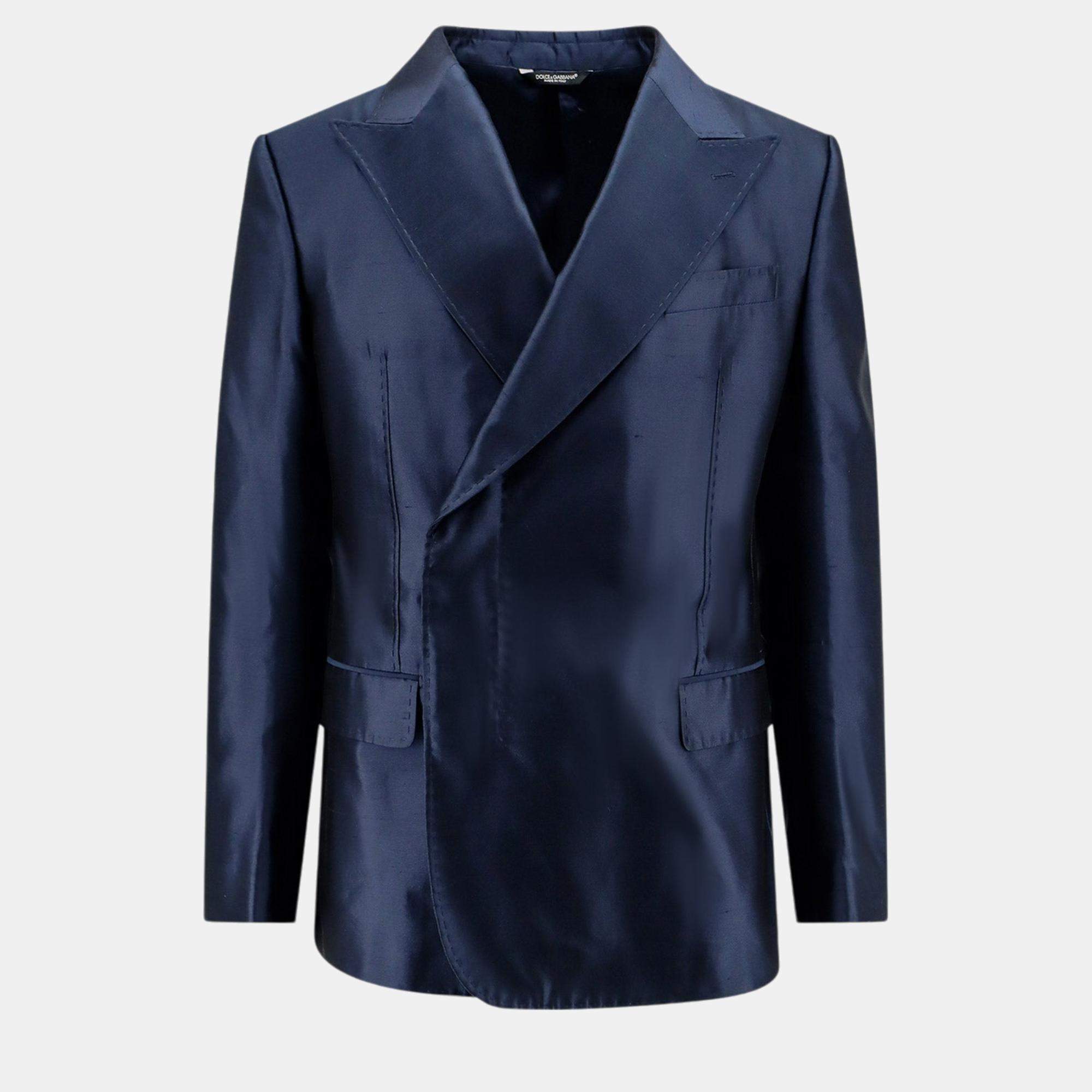 Dolce & Gabbana Blue Satin Blazer IT 52