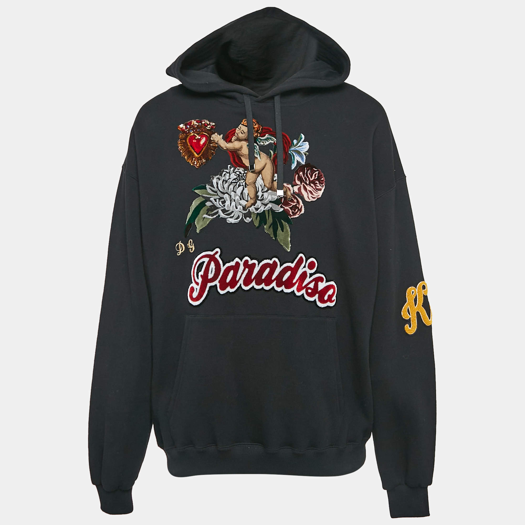 Dolce & Gabbana Black Paradise Applique Cotton Knit Hooded Sweatshirt M