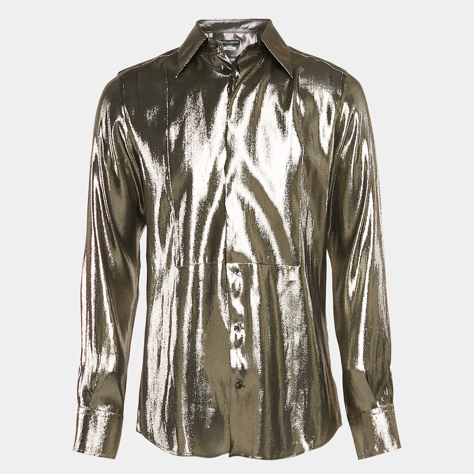 Dolce & Gabbana Gold Metallic Lamé Long Sleeve Shirt M