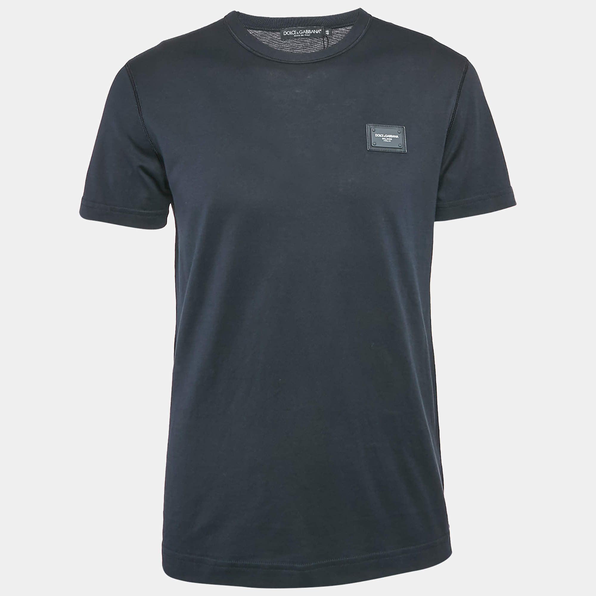 Pre Owned Dolce & Gabbana Navy Blue Jersey Logo Plaque T-Shirt M