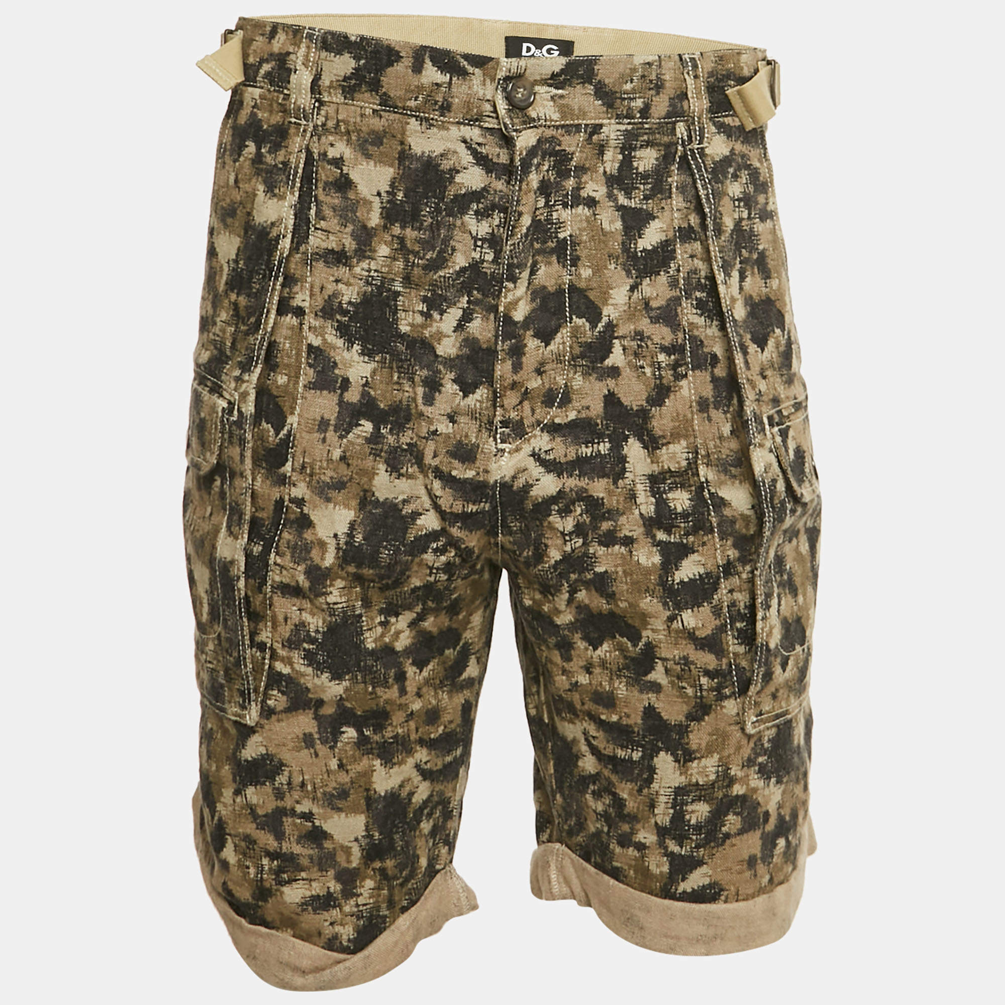 Dolce & Gabbana Green Camouflage Linen Cargo Shorts XXXL