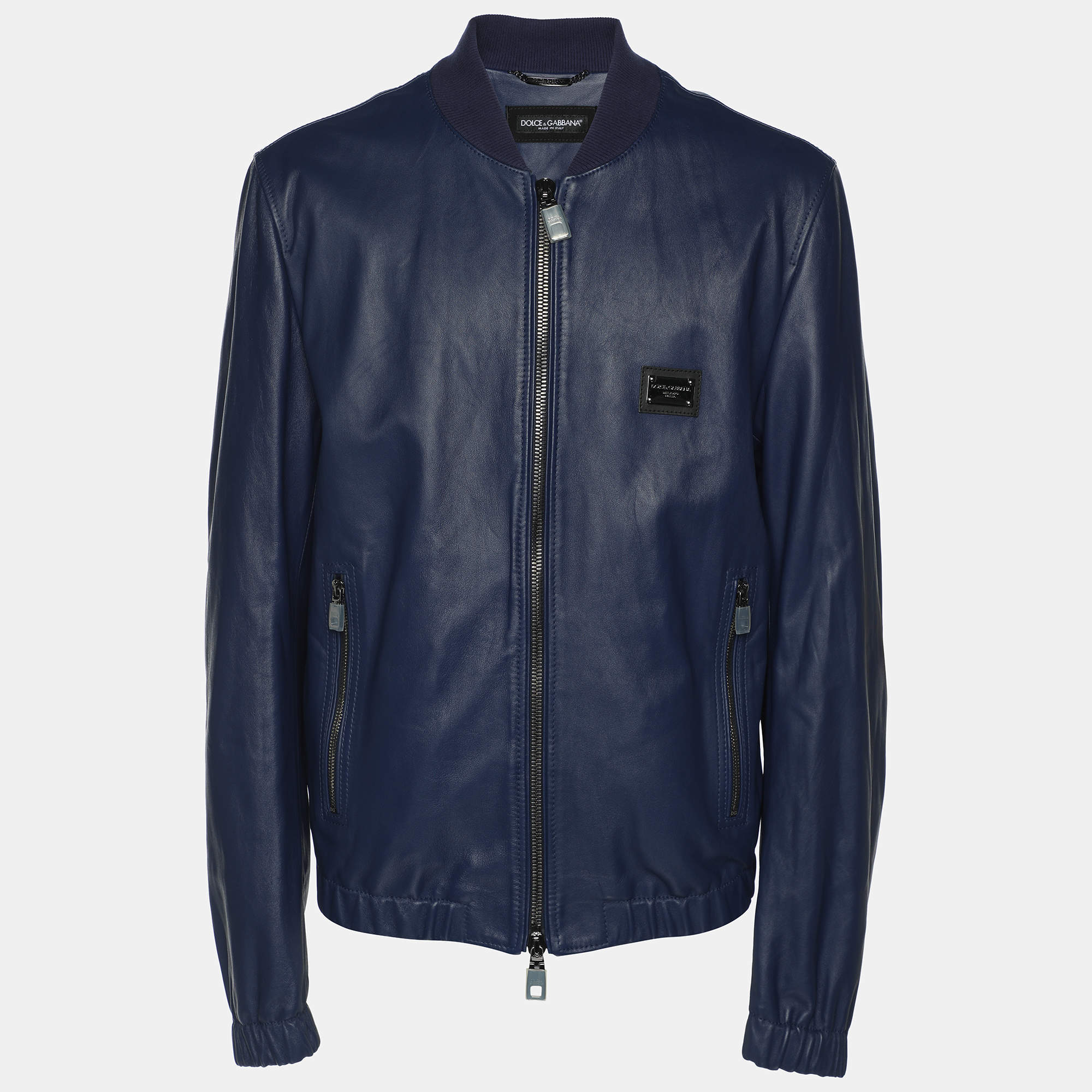 Dolce & Gabbana Blue Leather Jacket XL