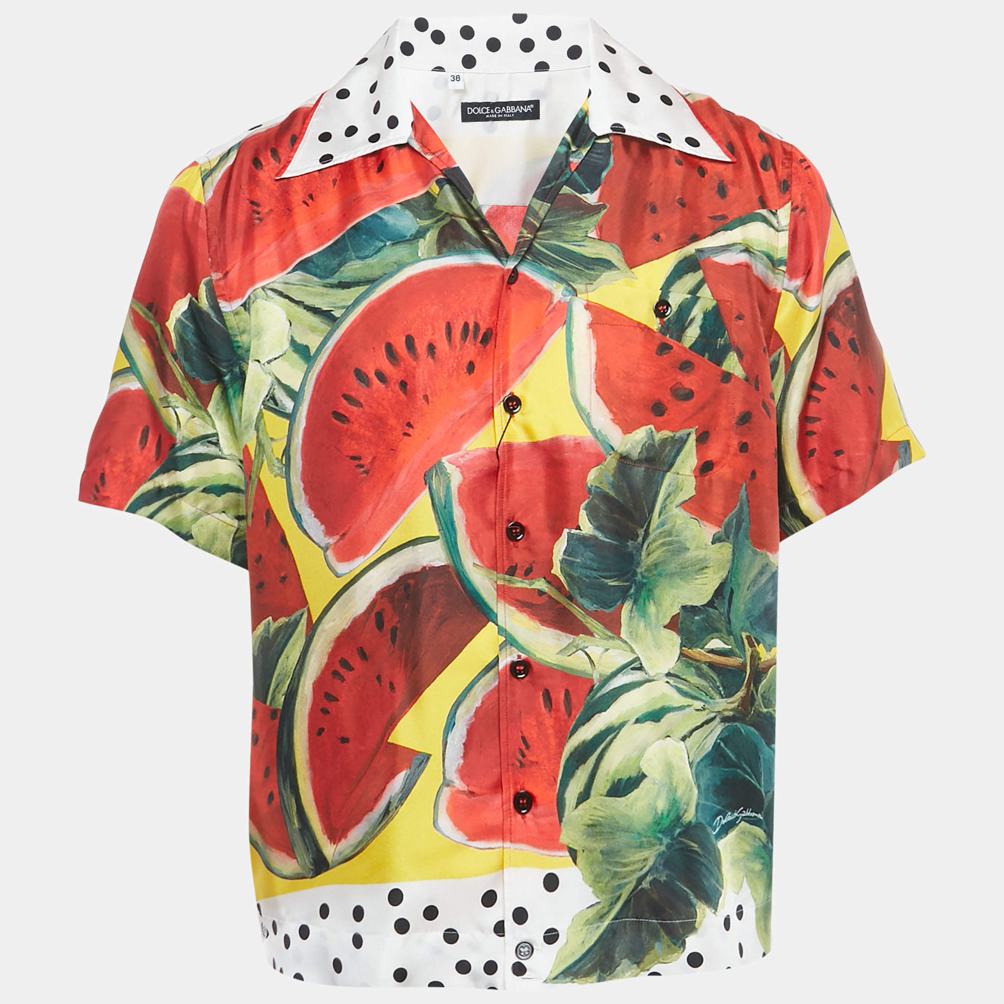 Pre Owned Dolce & Gabbana Multicolor Watermelon Print Silk Hawaiian Shirt S