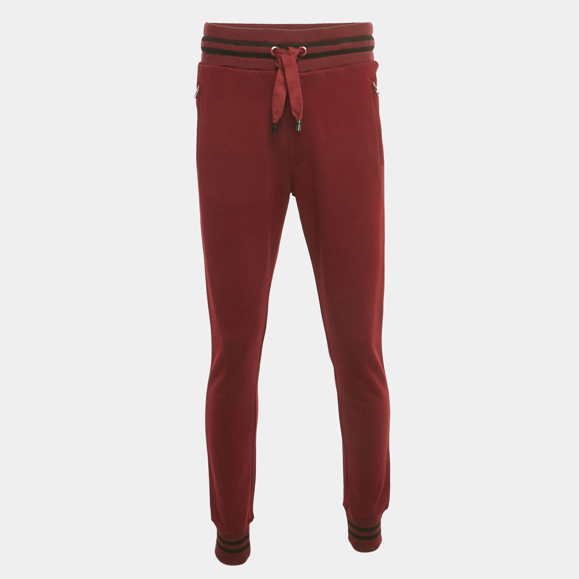 Pre Owned Dolce & Gabbana Red Cotton Knit Jogger Pants S