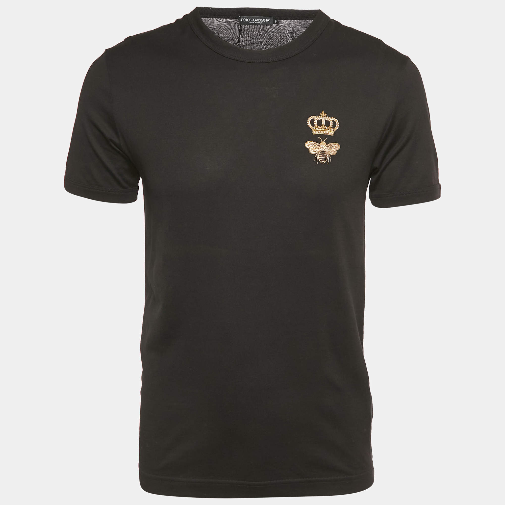 Pre Owned Dolce & Gabbana Black Crown Embroidered Jersey T-Shirt XS