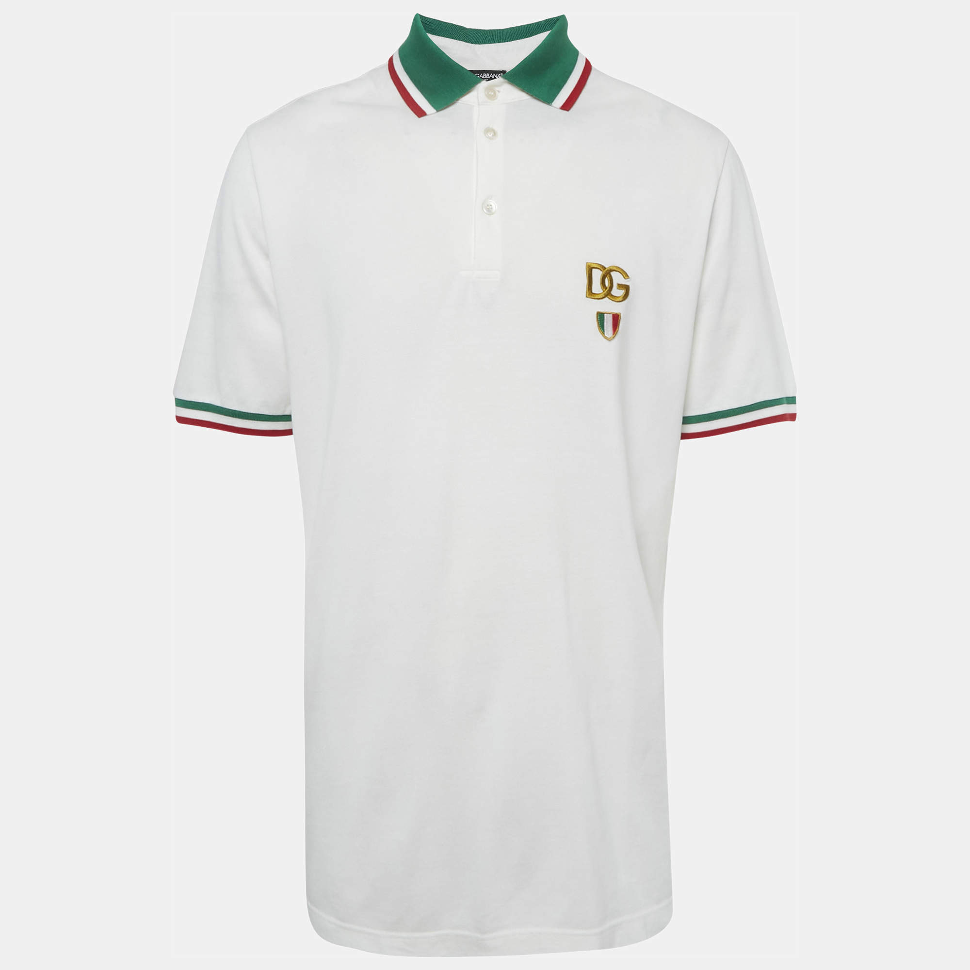 Pre Owned Dolce & Gabbana White Logo Embroidered Pique Polo T-Shirt XXL