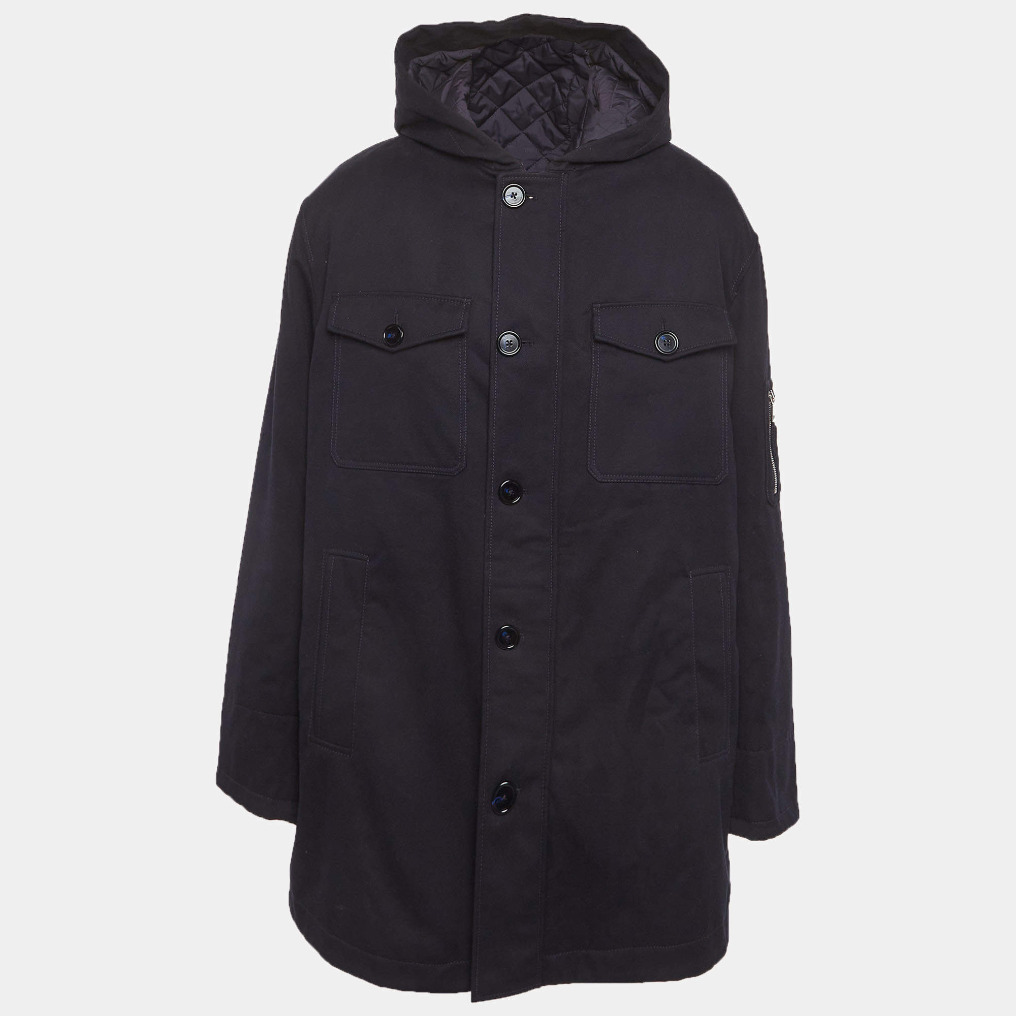 Pre Owned Dolce & Gabbana Navy Blue Cotton Hooded Winter Jacket XXXL