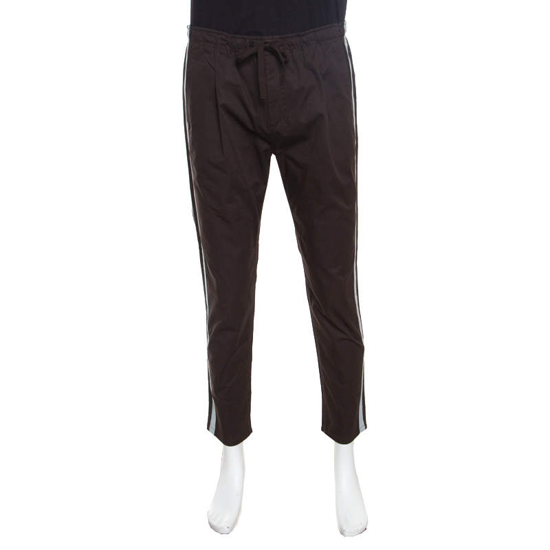 Dolce & Gabbana Brown Cotton Side Stripe Detail Elastcized Waist Pants S