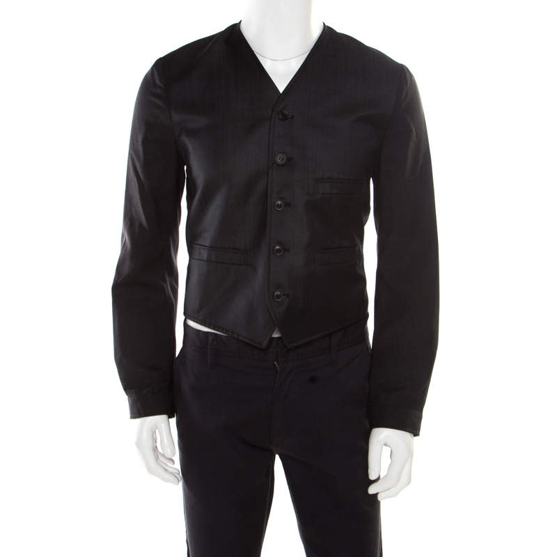 Pre Owned Dolce & Gabbana Charcoal Grey Wool Waistcoat Style Blazer S