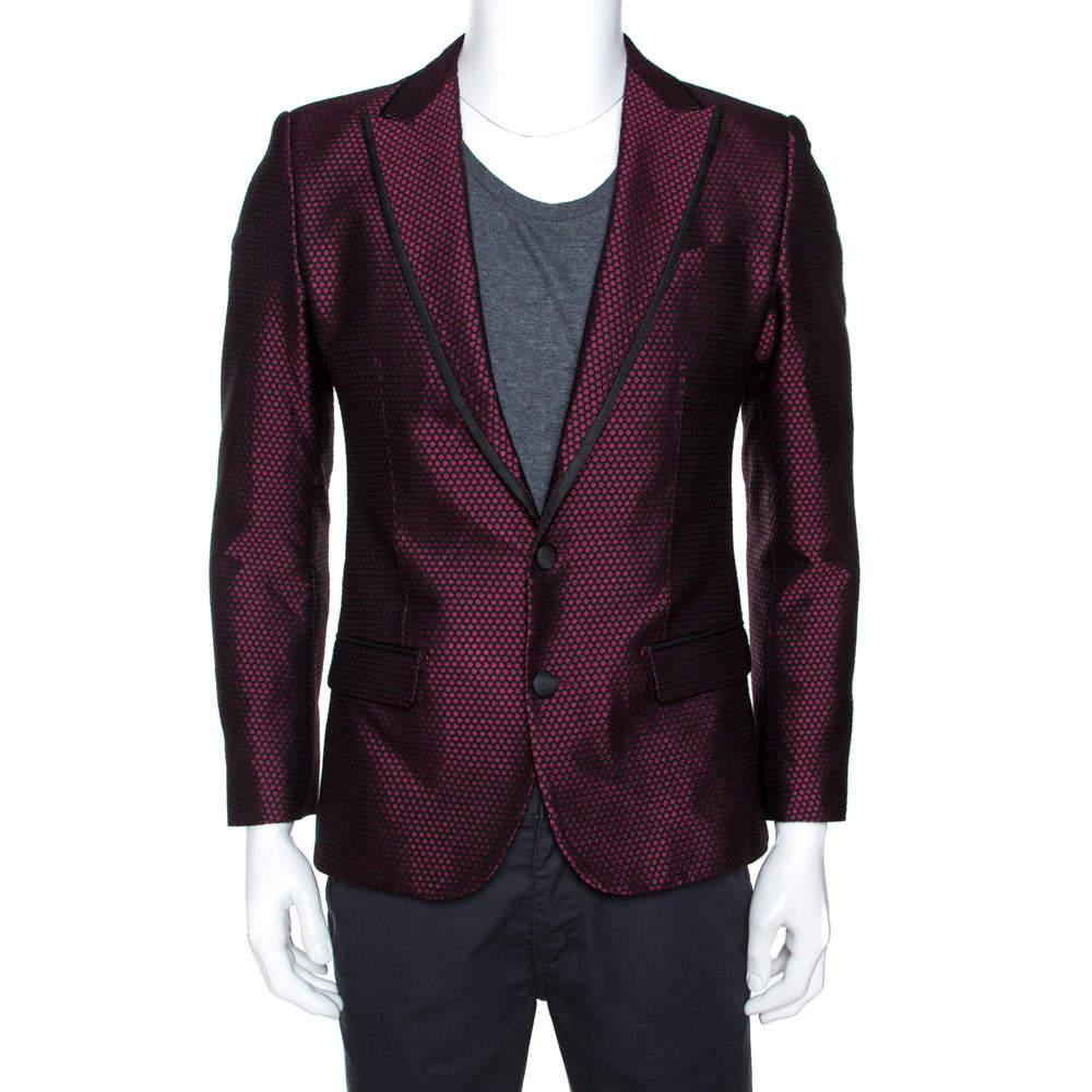 Dolce & Gabbana Burgundy Textured Jacquard Tuxedo Jacket S