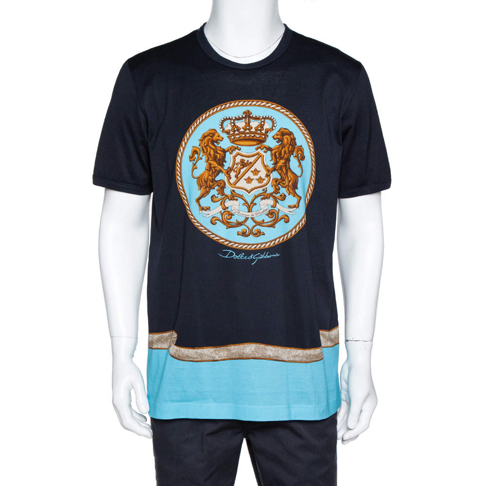 Dolce & Gabbana Navy Blue Principi Di Sicilia Print Cotton T-Shirt 3XL ...