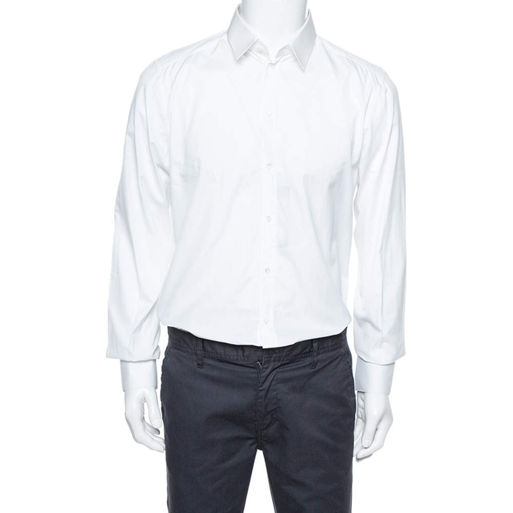 Pre Owned قميص دولتشي أند غابانا أزرار أمامية أكمام طويلة قطن أبيض كبير جدا